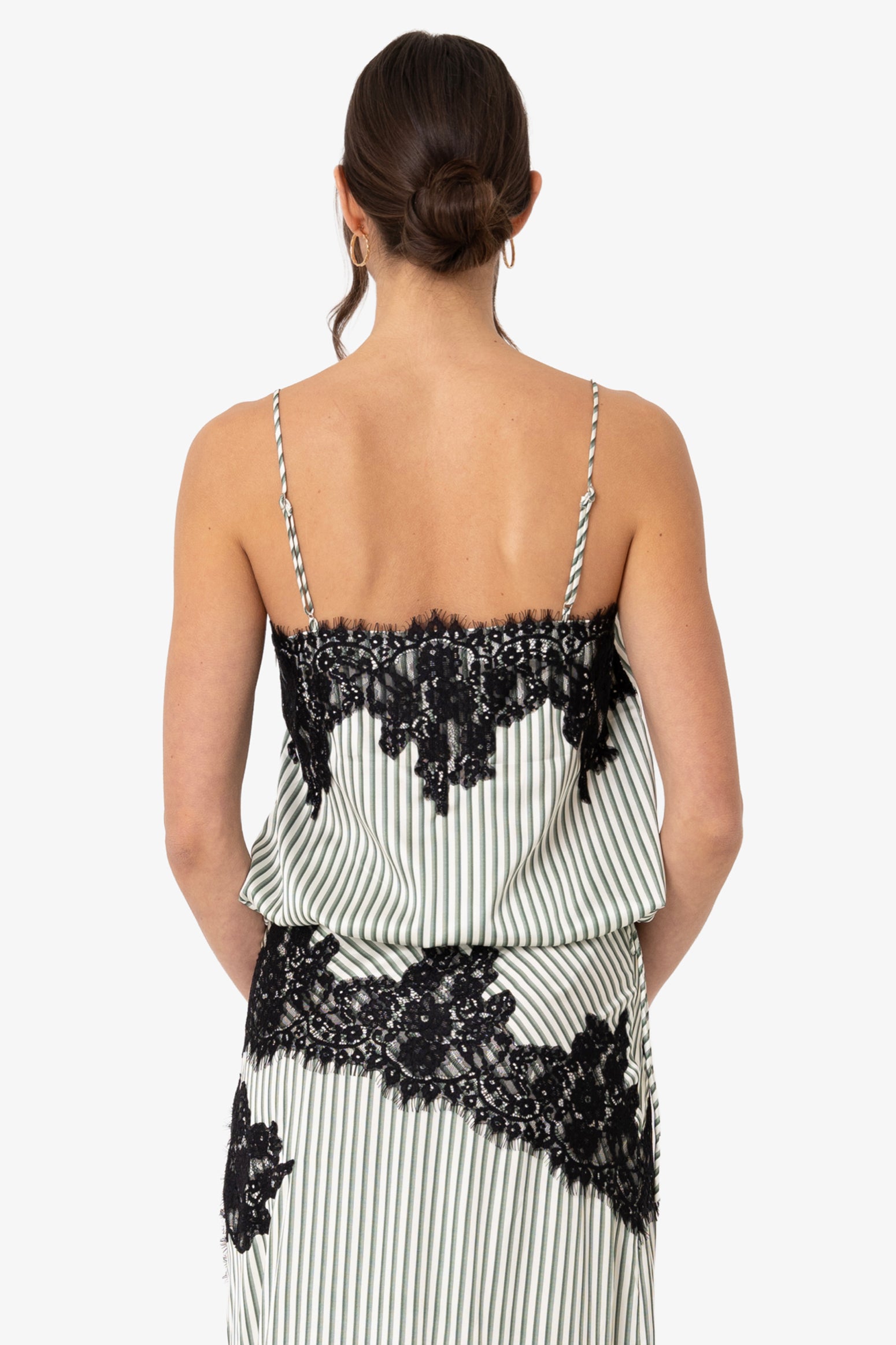 Sienna Green Stripe Satin Lace Top
