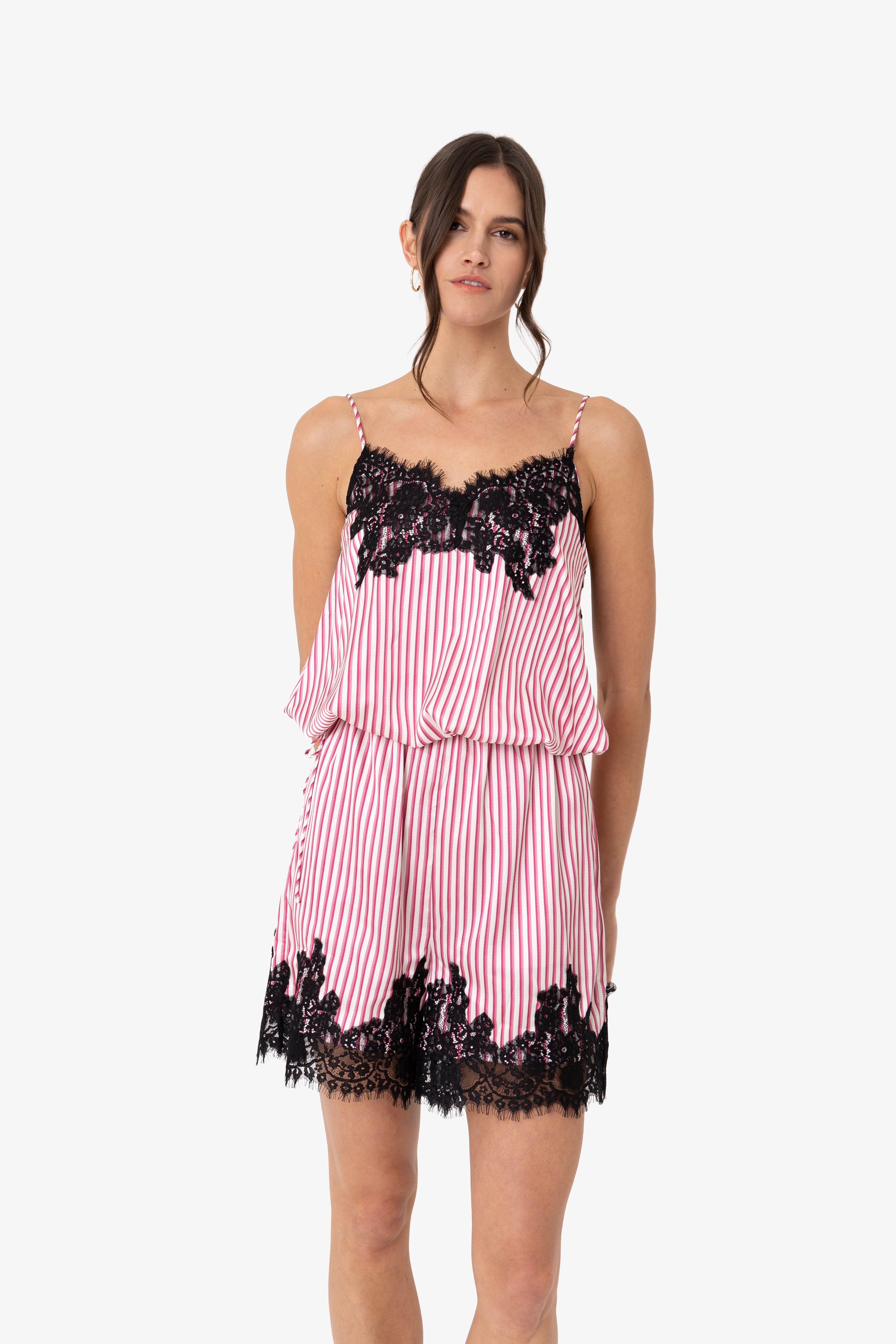 Palma Pink Satin Lace Playsuit