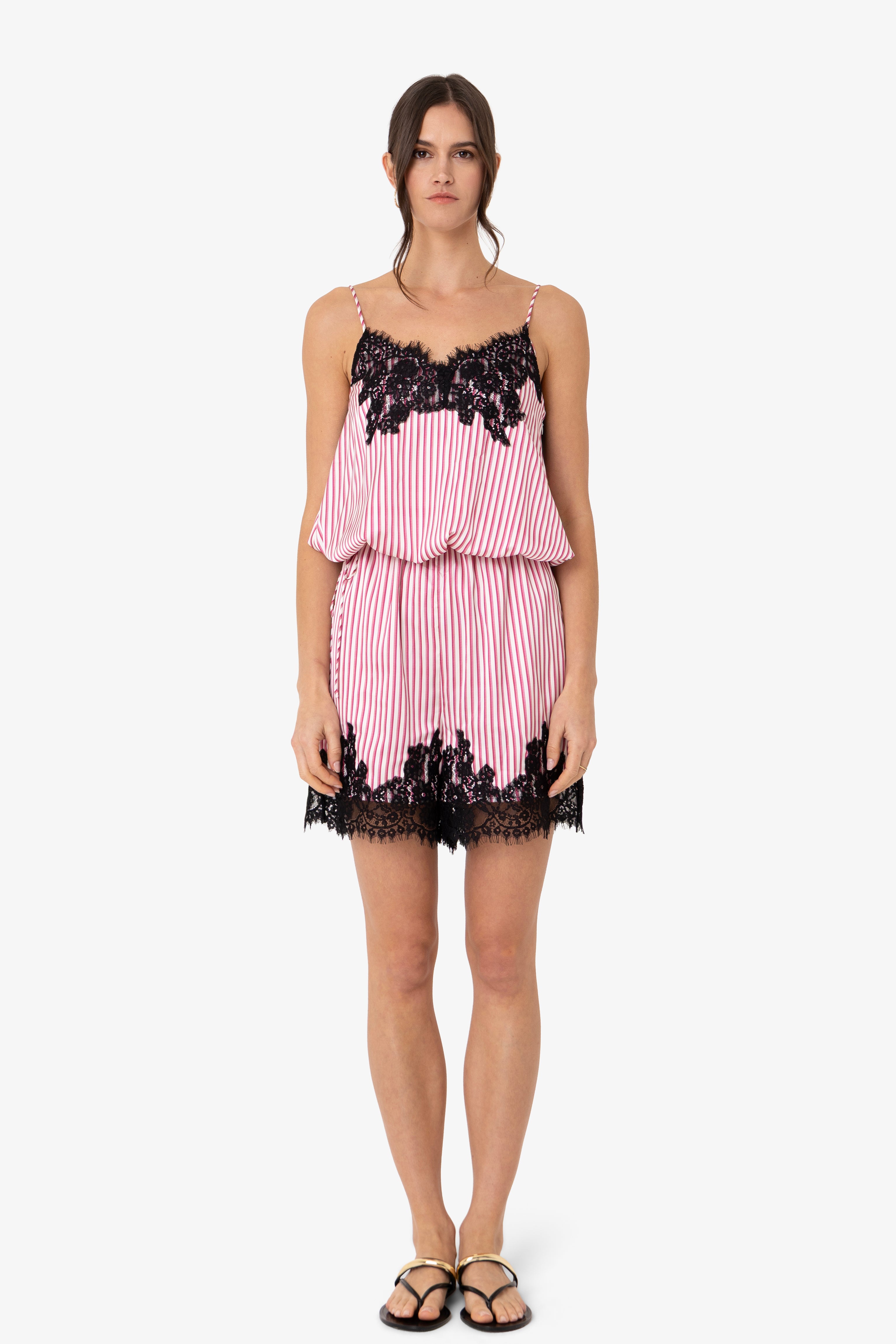 Palma Pink Satin Lace Playsuit