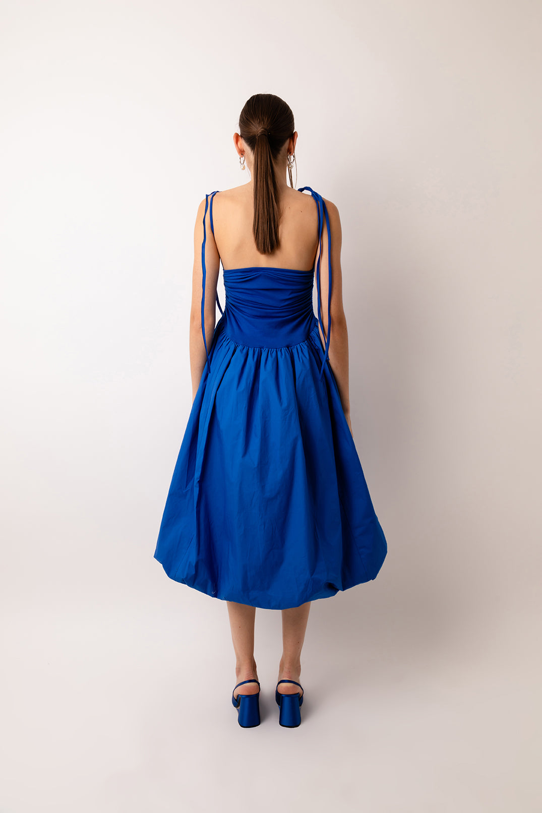 Alexa Cobalt Blue Summer Fit and Flare Puffball Cotton Midi Dress