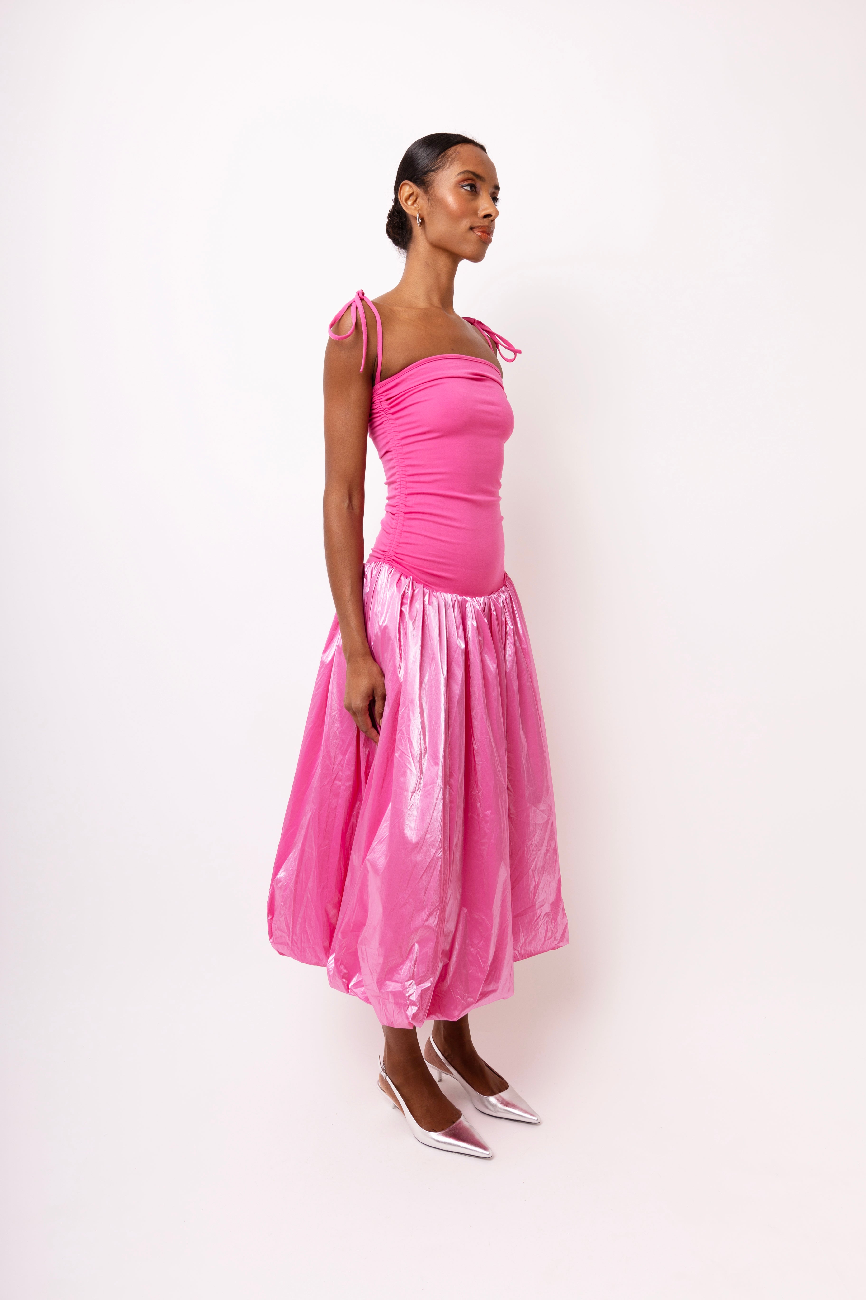 Alexa Pink Metallic Puffball Dress