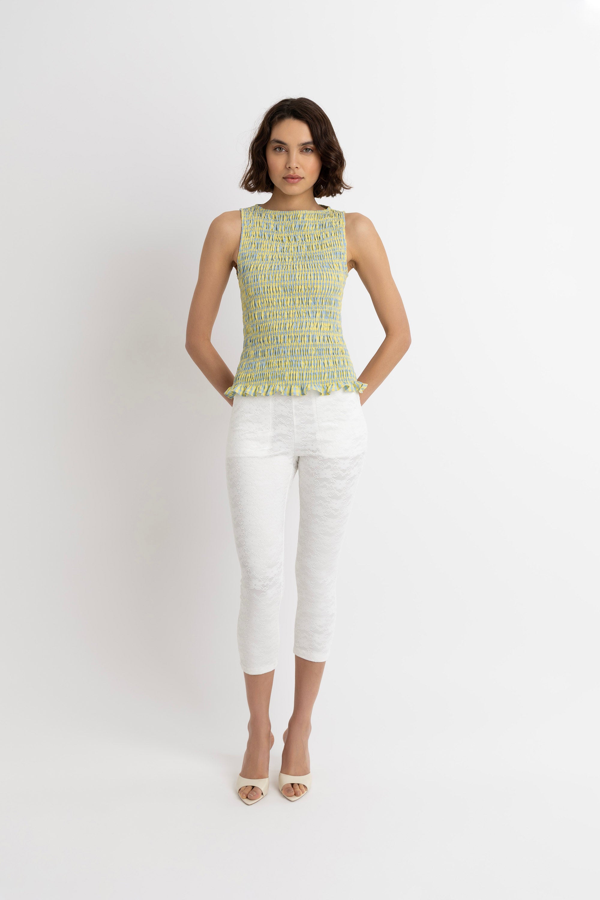 Sonya Pure Cotton Yellow Blue Check Top