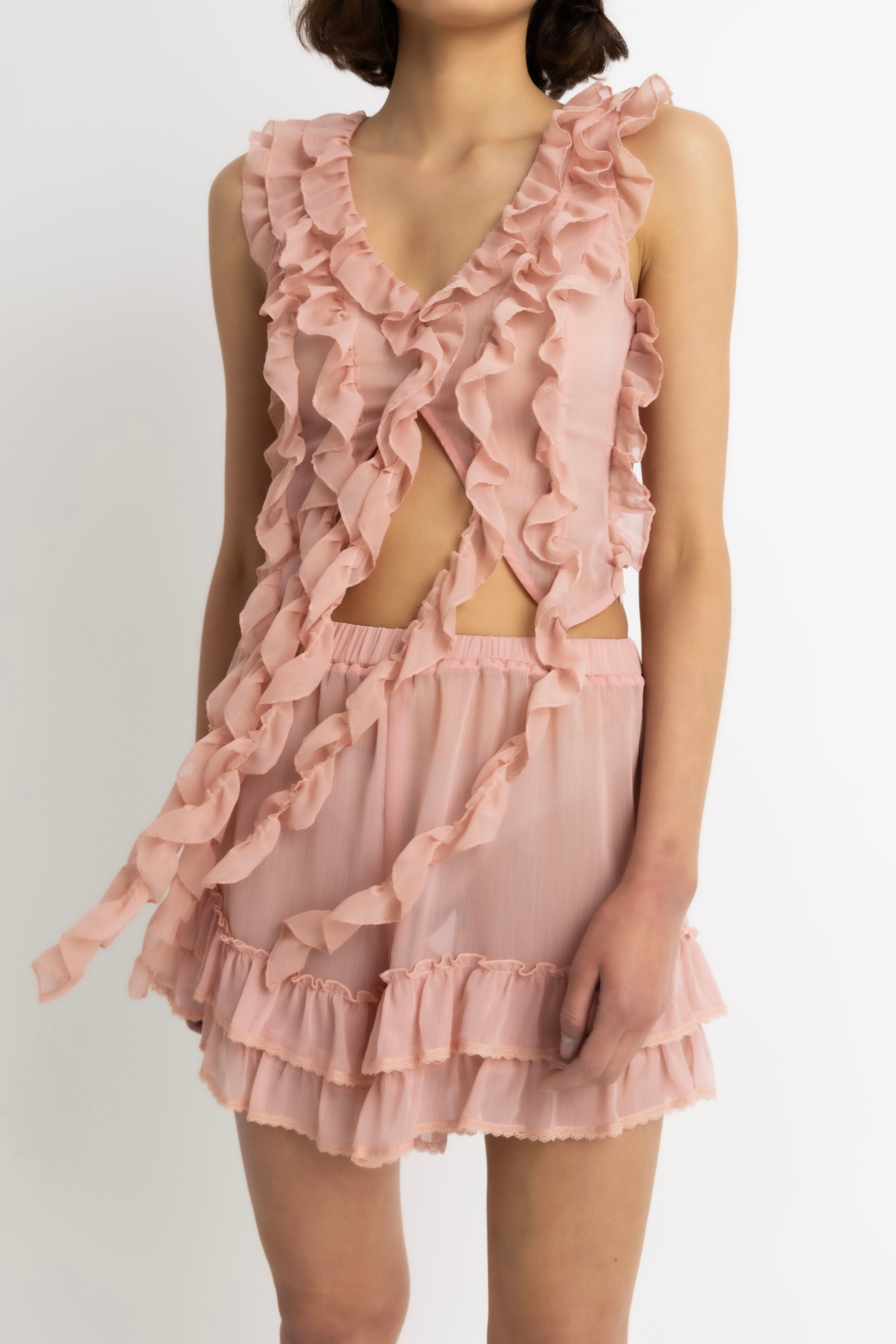 Paola Pink Ruffle Chiffon Top