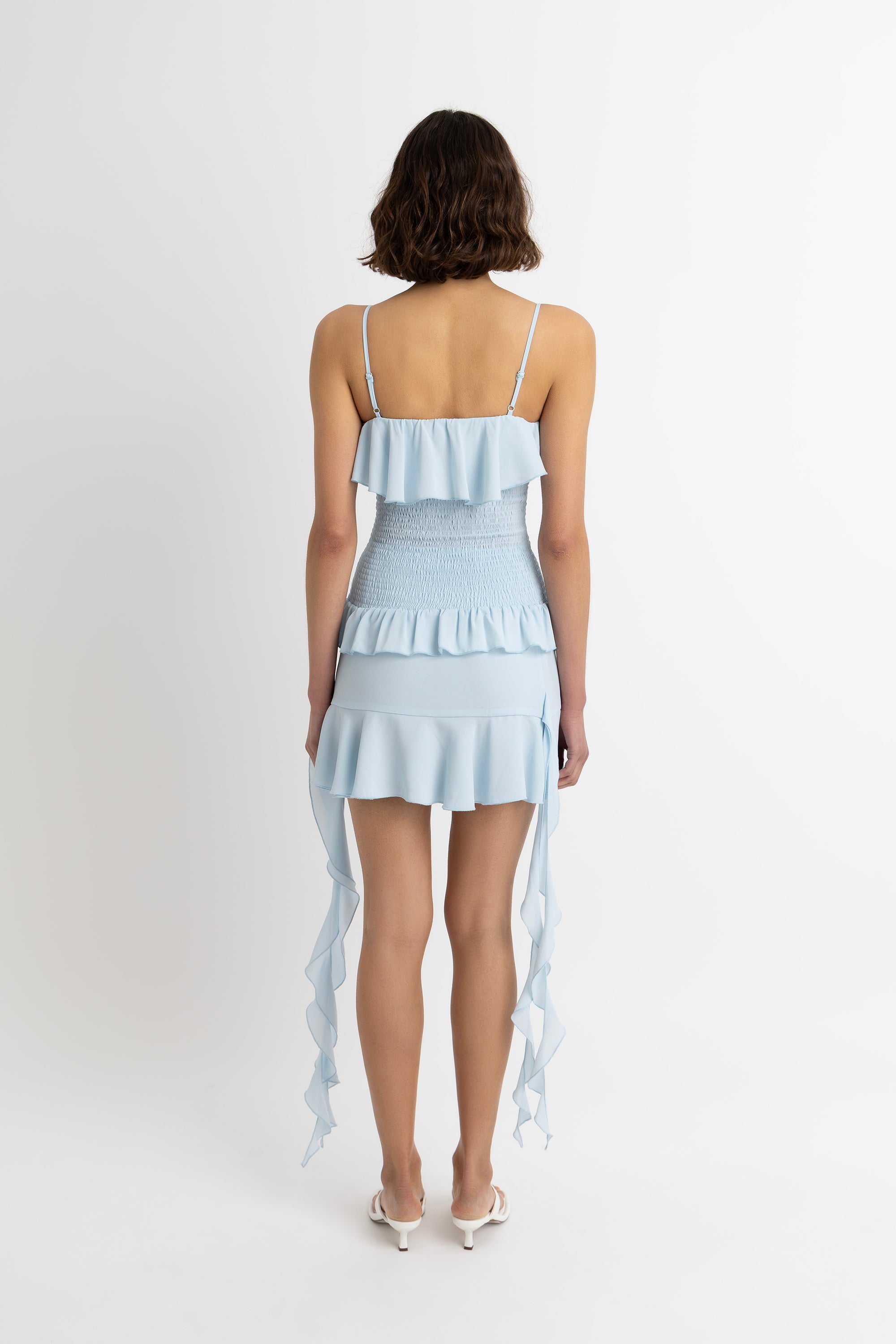 Stefania Blue Draped Ruffles Top