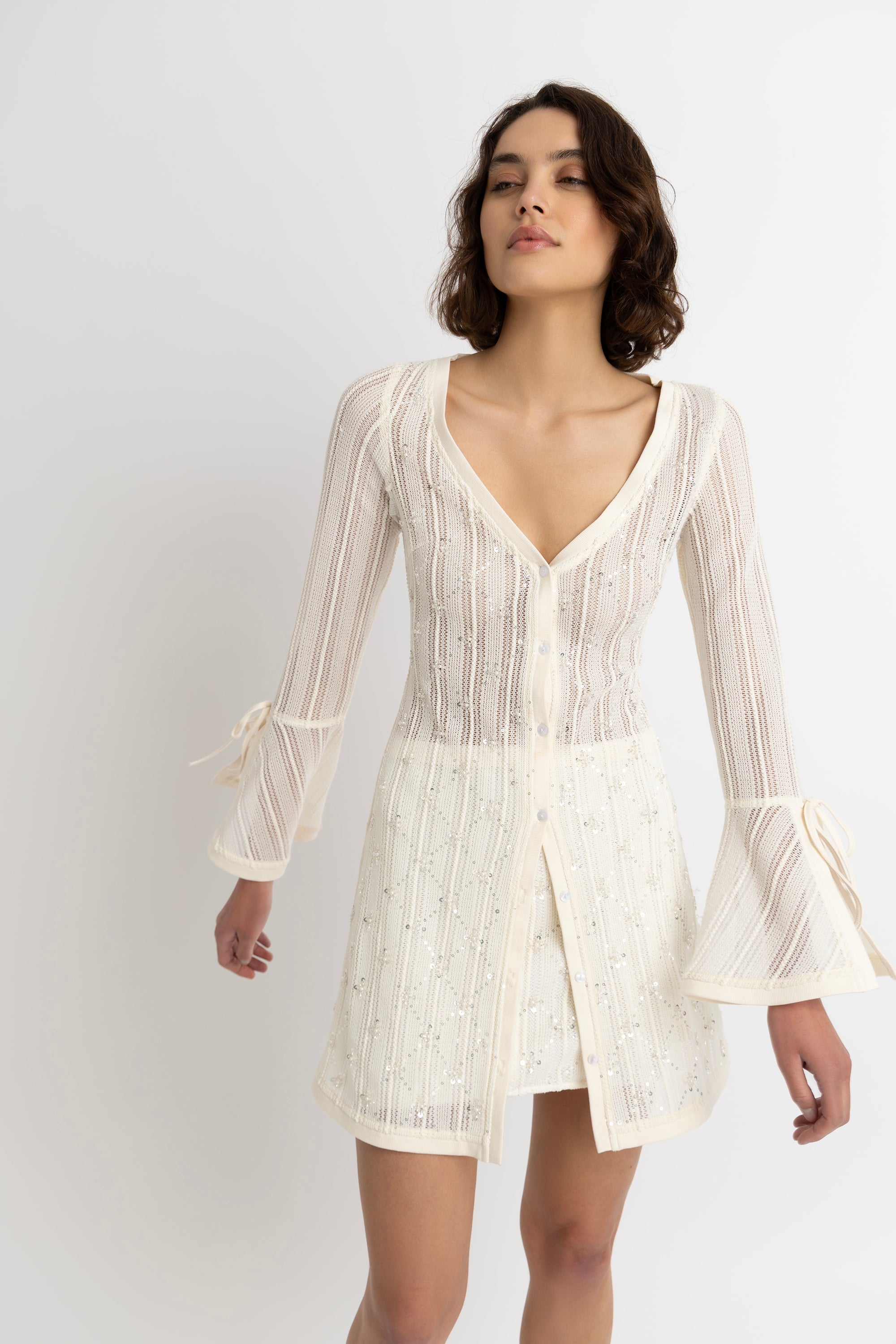 Lucia Cream Crochet Embellished Dress