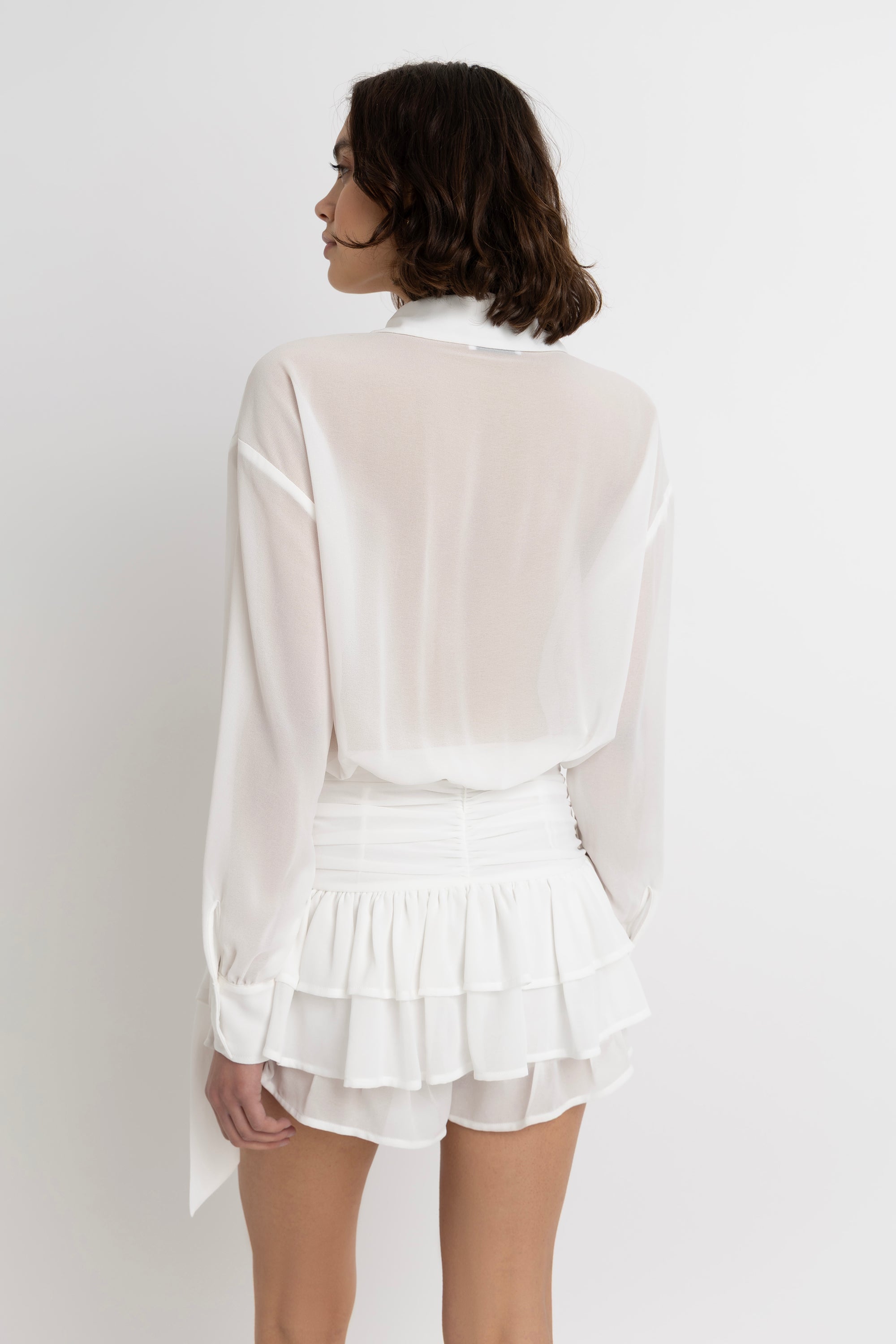 Carlotta Sheer White Shirt Playsuit  Dress