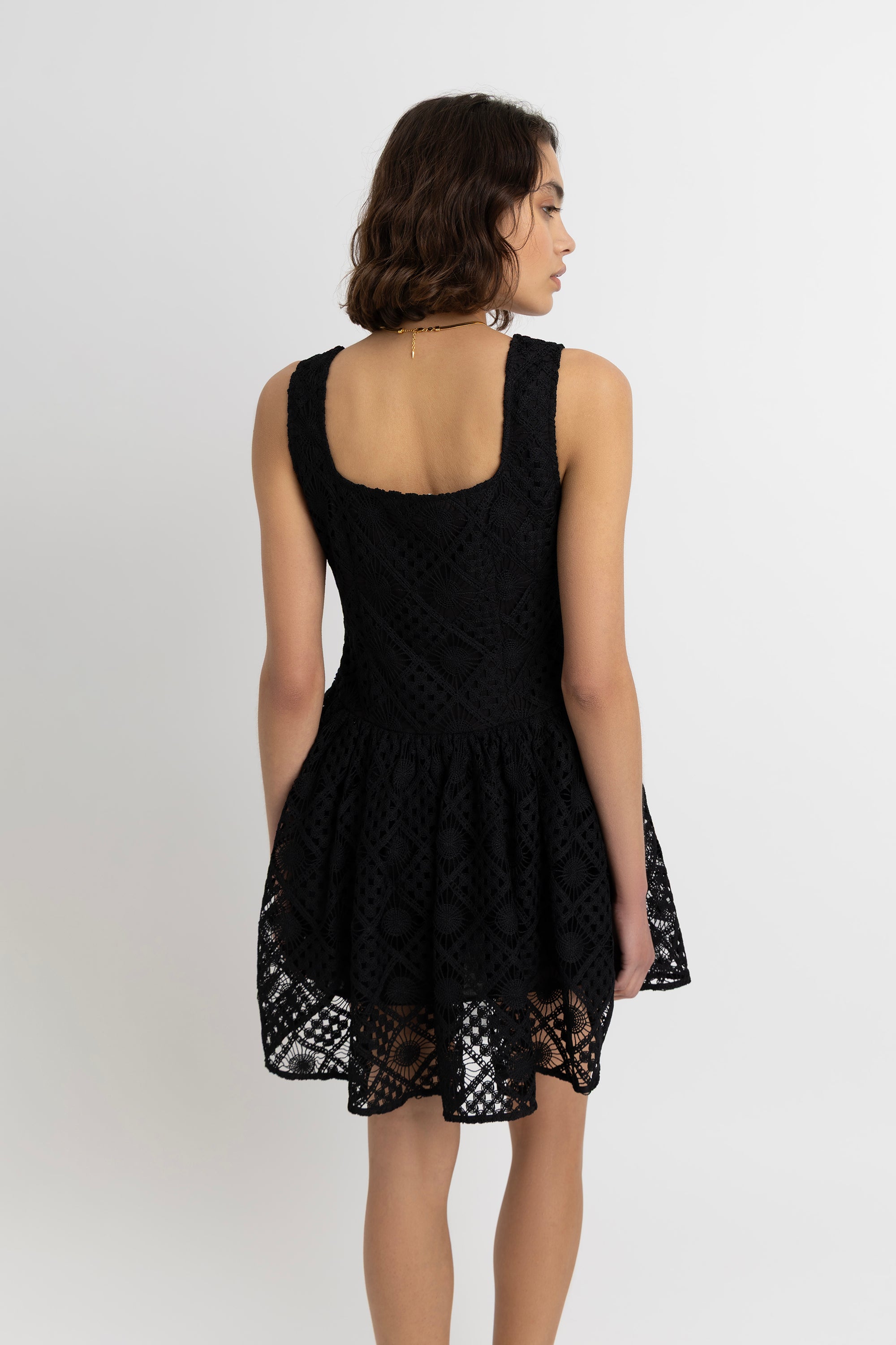Sylvie Pure Cotton Black Crochet Mini Dress