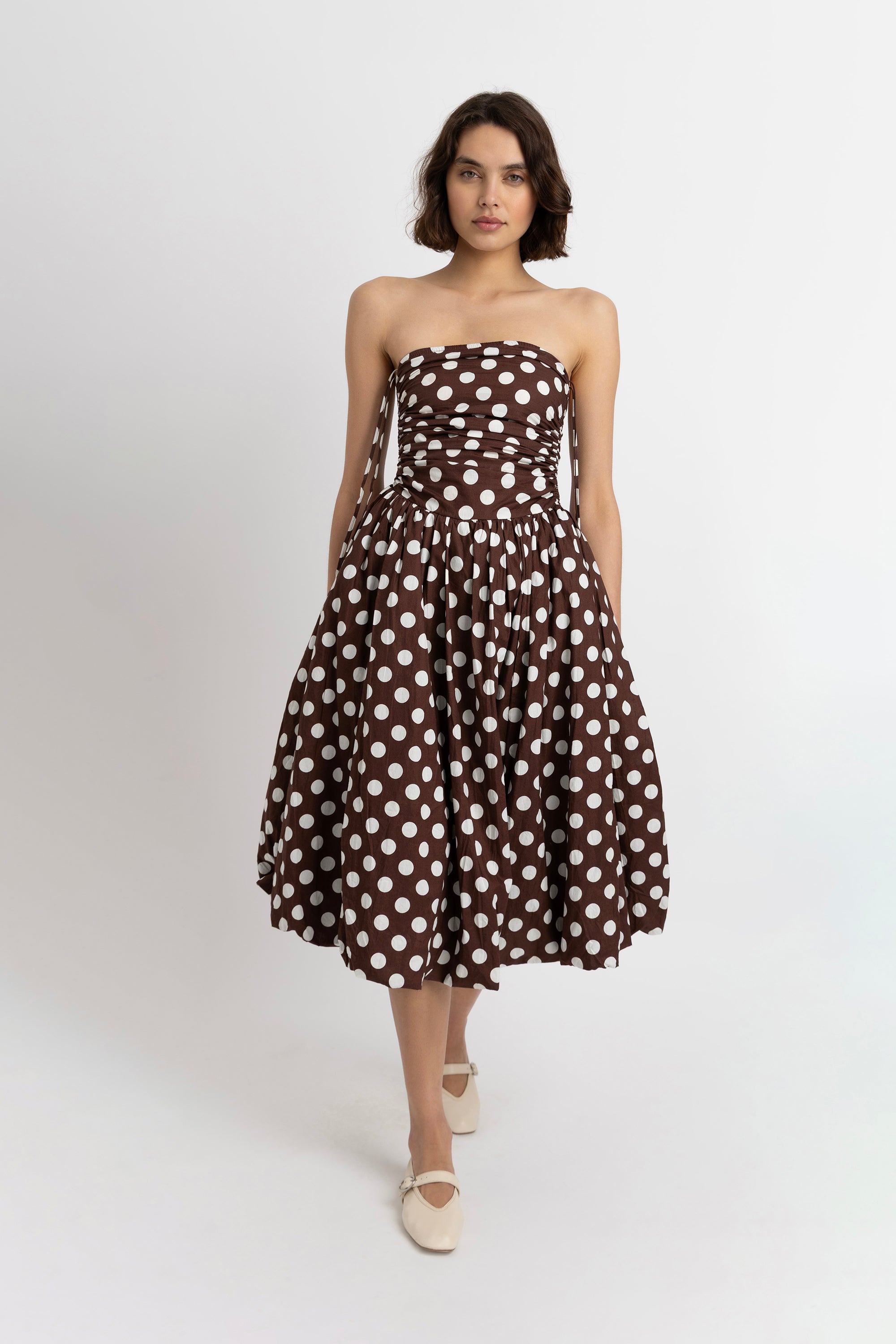 Alexa Brown Polka Dot Puffball Dress