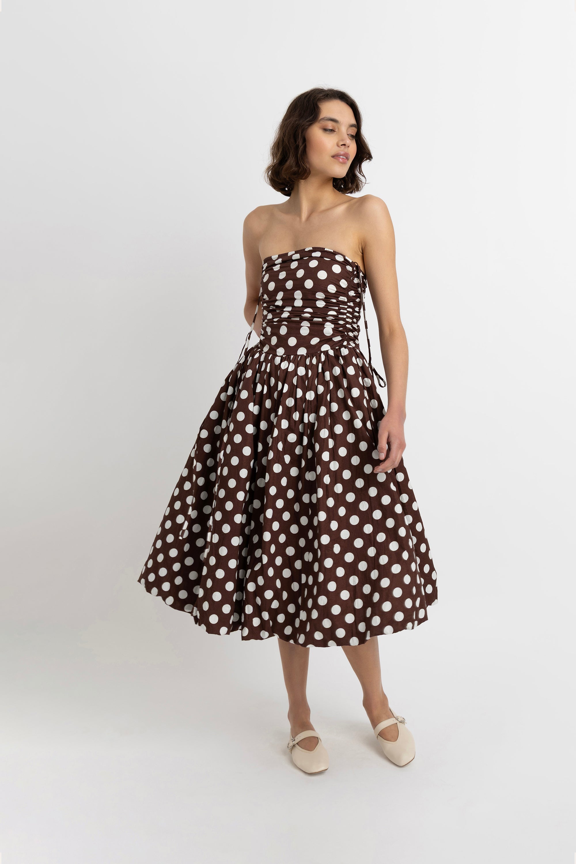 Alexa Brown Polka Dot Puffball Dress