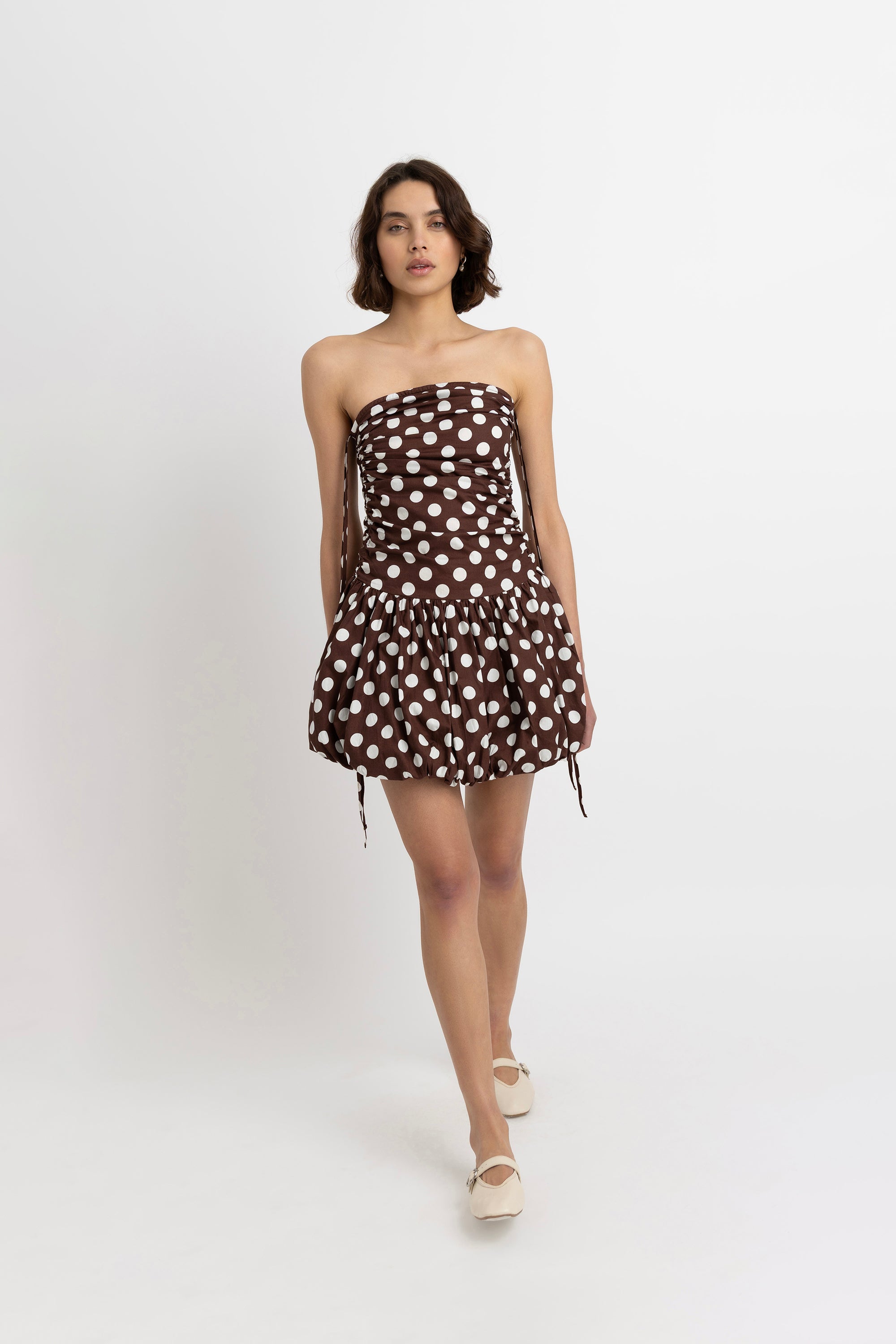 Alexa Brown Polka Dot Puffball Ultra Mini Dress