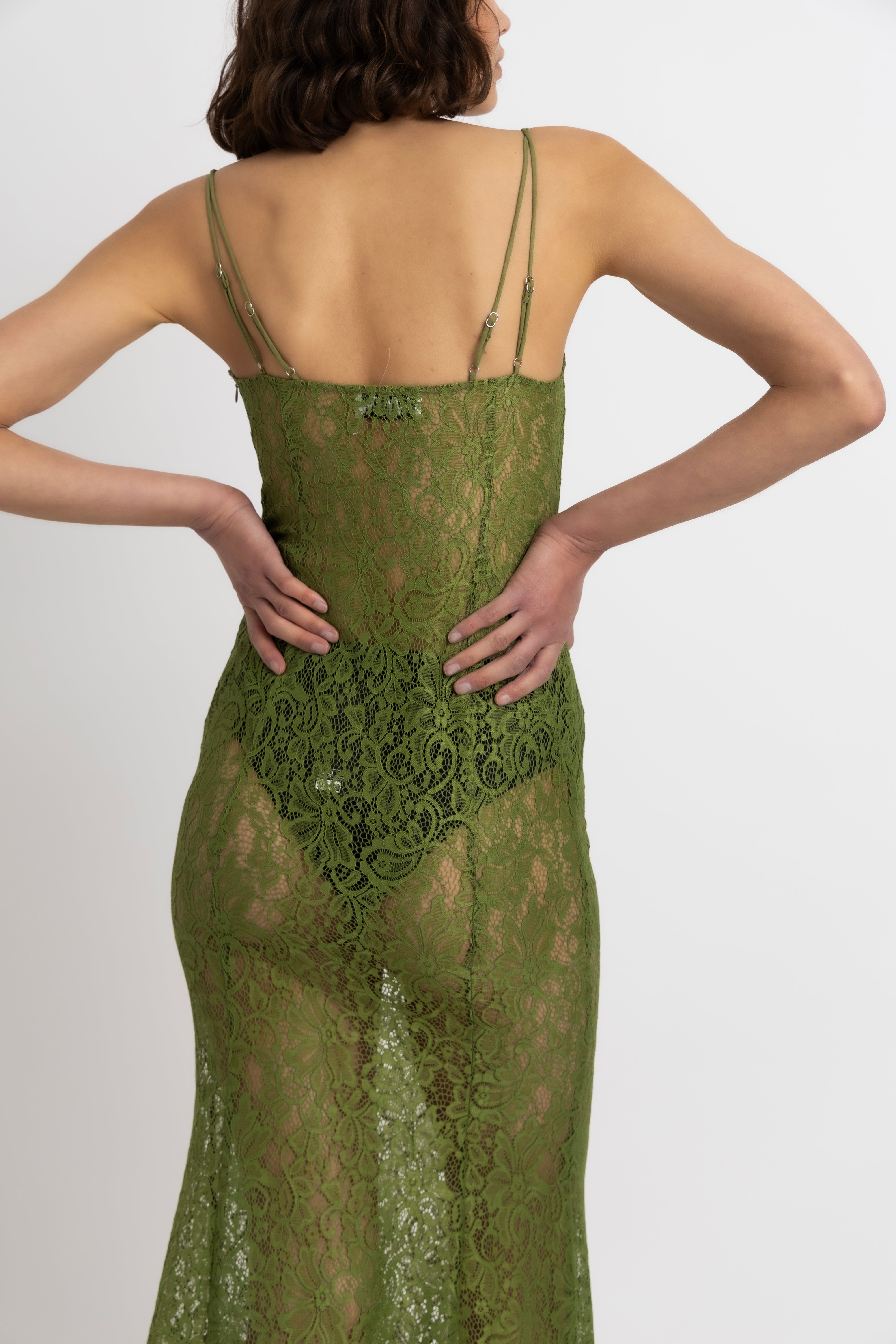Sahar Olive Floral Lace Maxi Dress