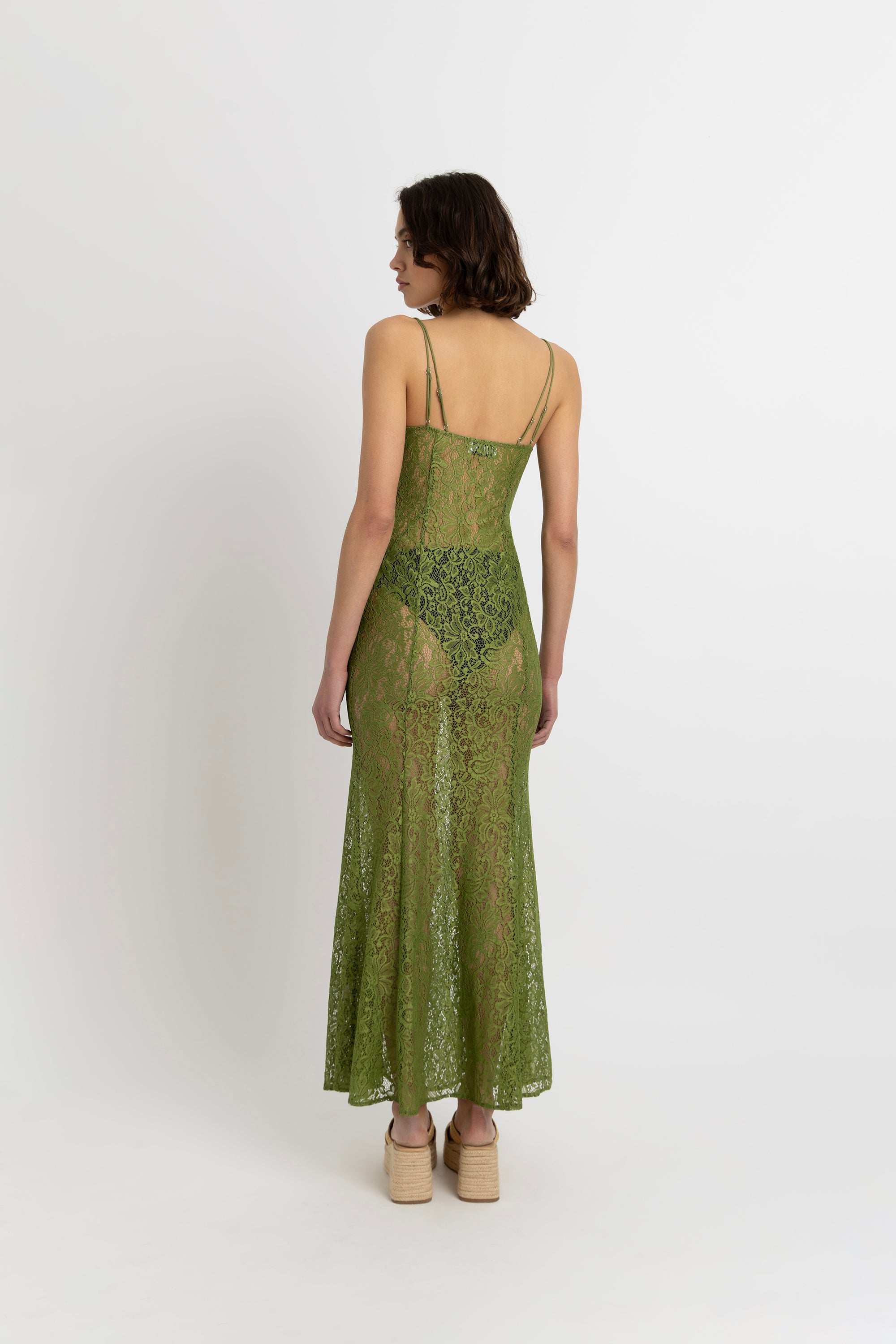Sahar Olive Floral Lace Maxi Dress