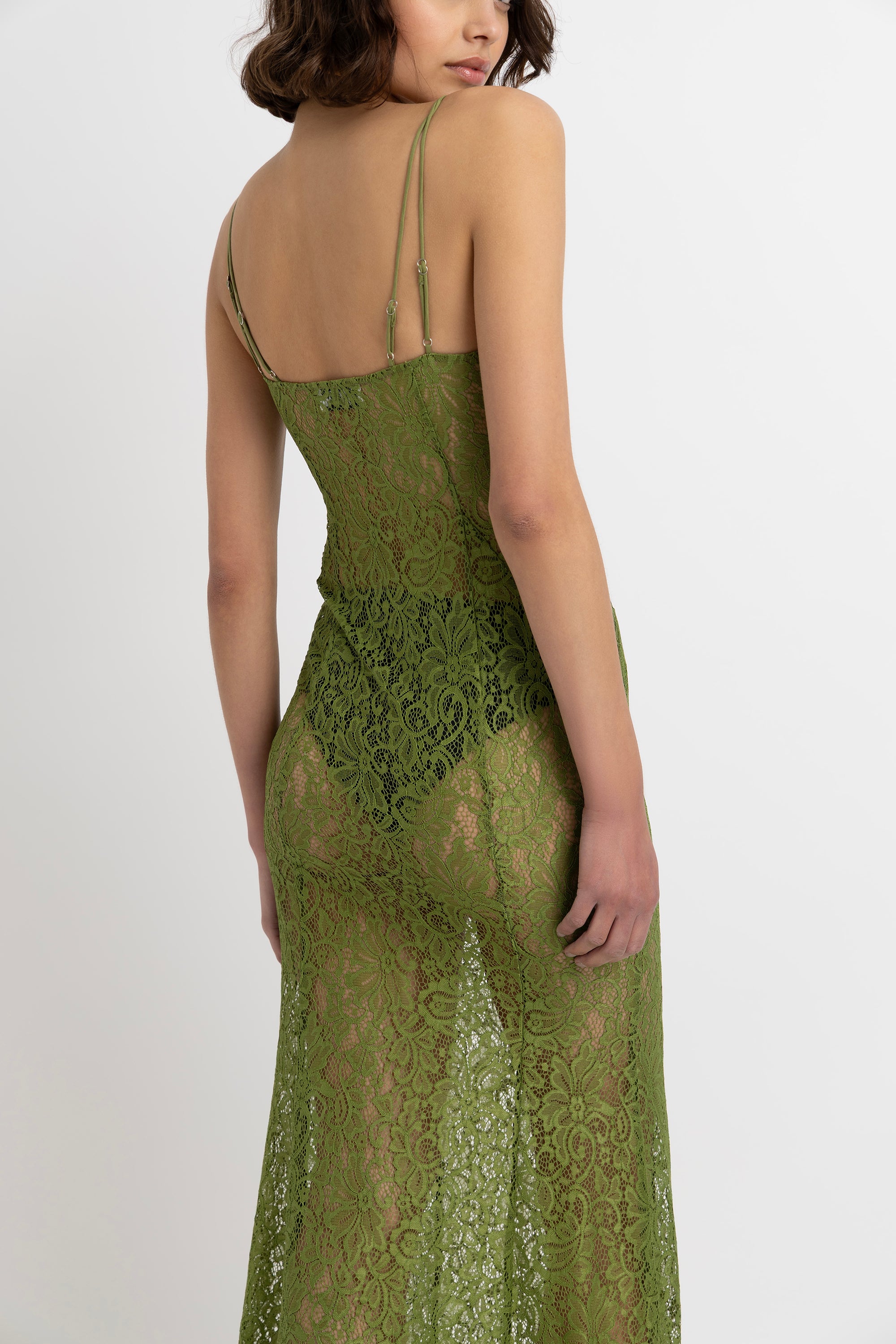 Sahar Olive Floral Lace Maxi Dress