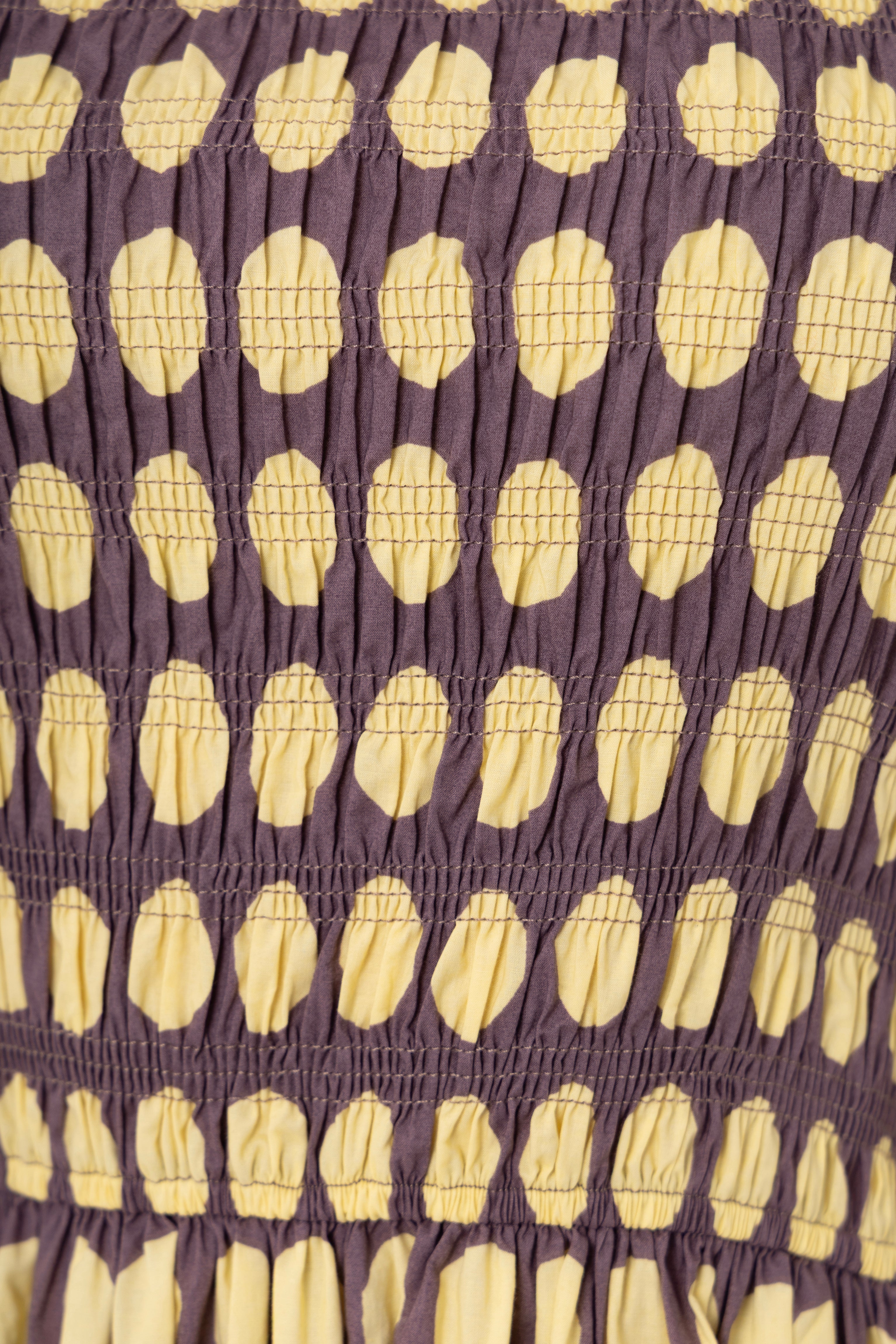 Darcy Yellow and Aubergine Contrast Polka dot Smocked Midi Dress
