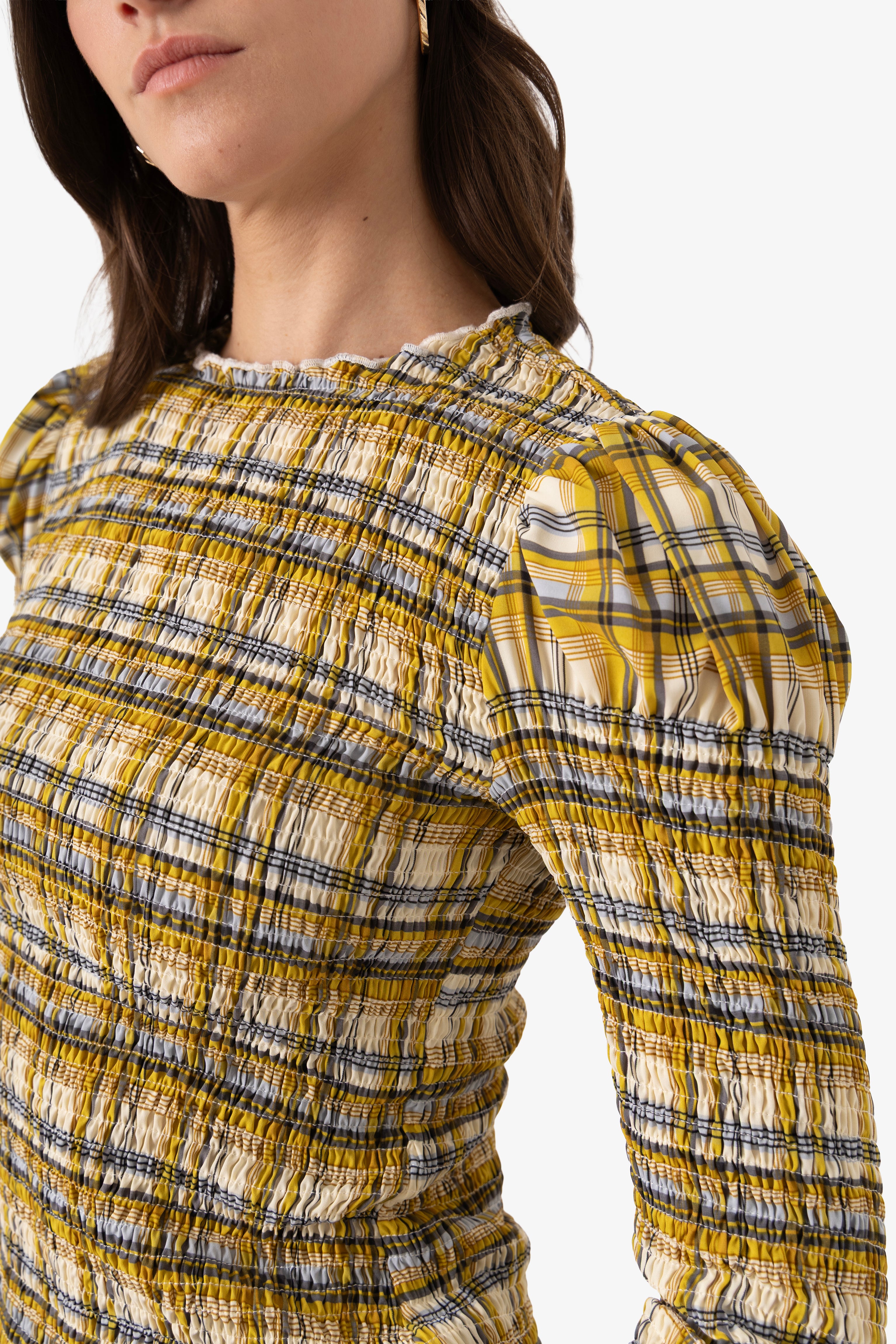 Elsa Yellow Plaid Long Sleeve Smocked Top
