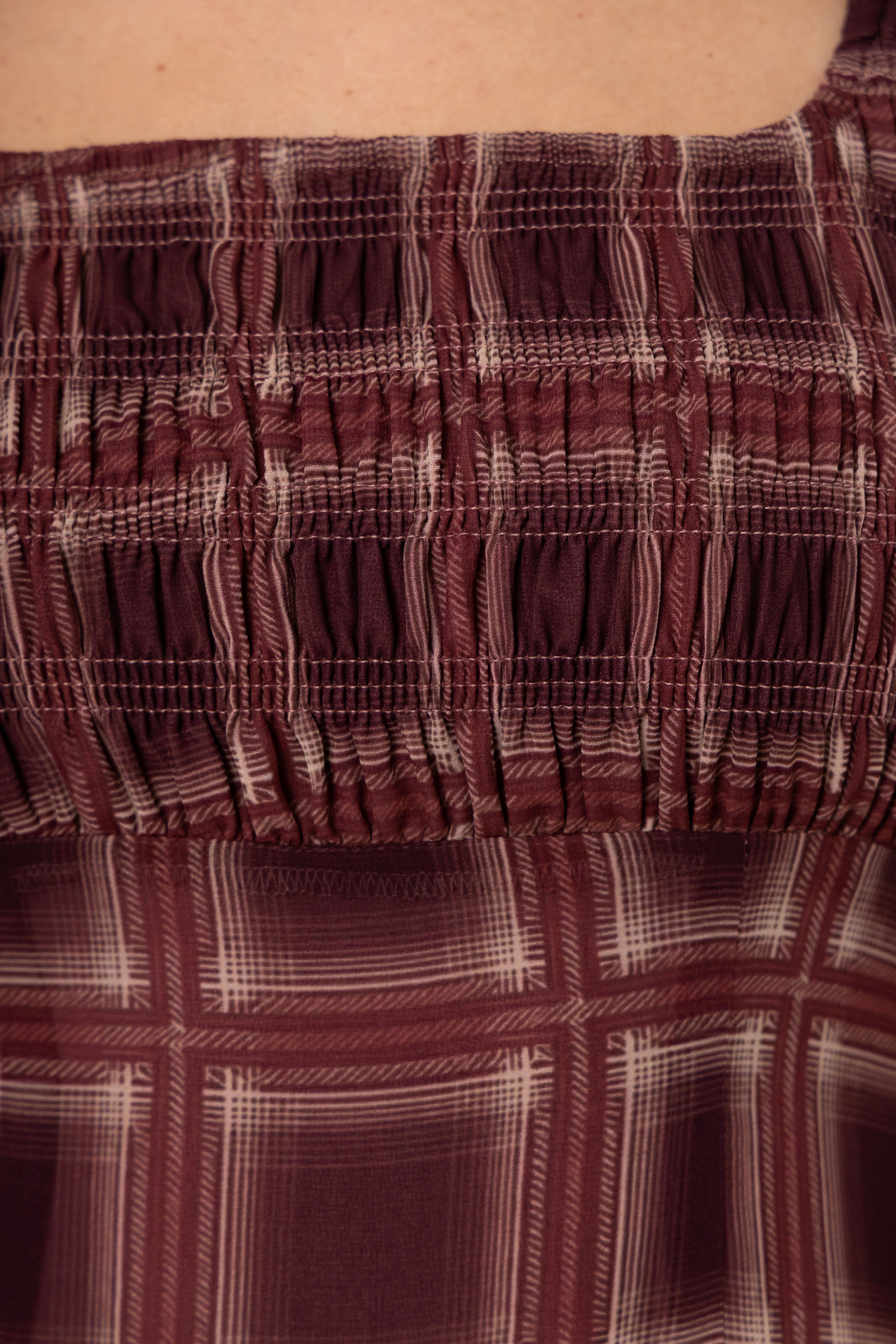 Noor Smocked Checkered Long Sleeve Column Dress