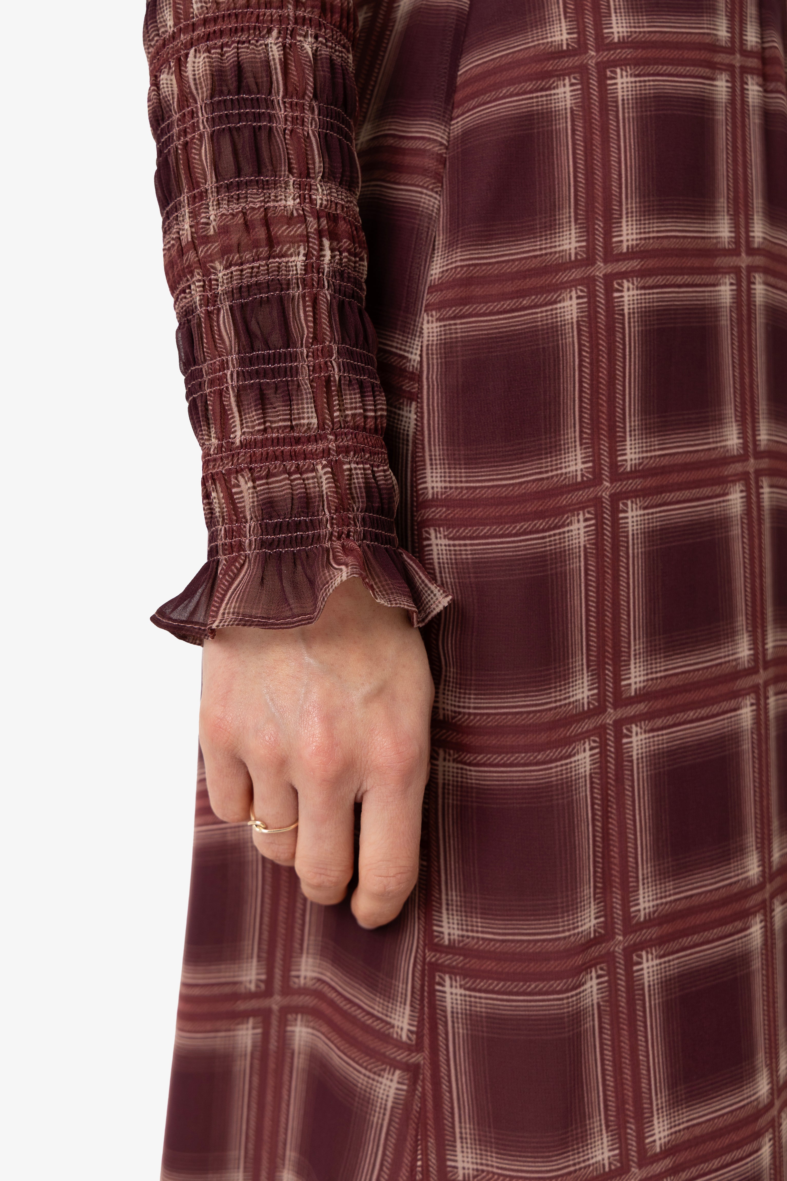 Noor Smocked Checkered Long Sleeve Column Dress