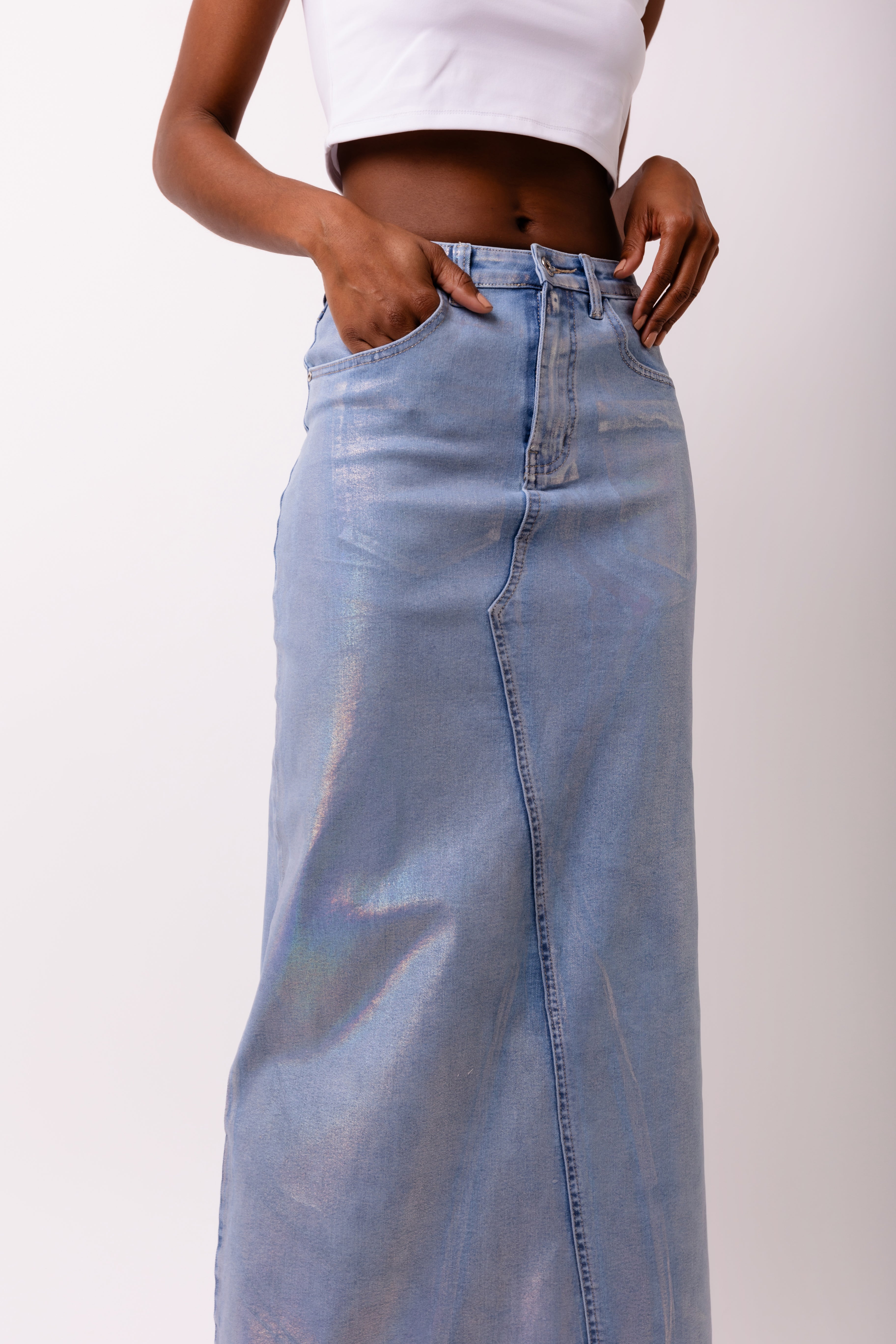 Mimi Denim Metallic Maxi Skirt