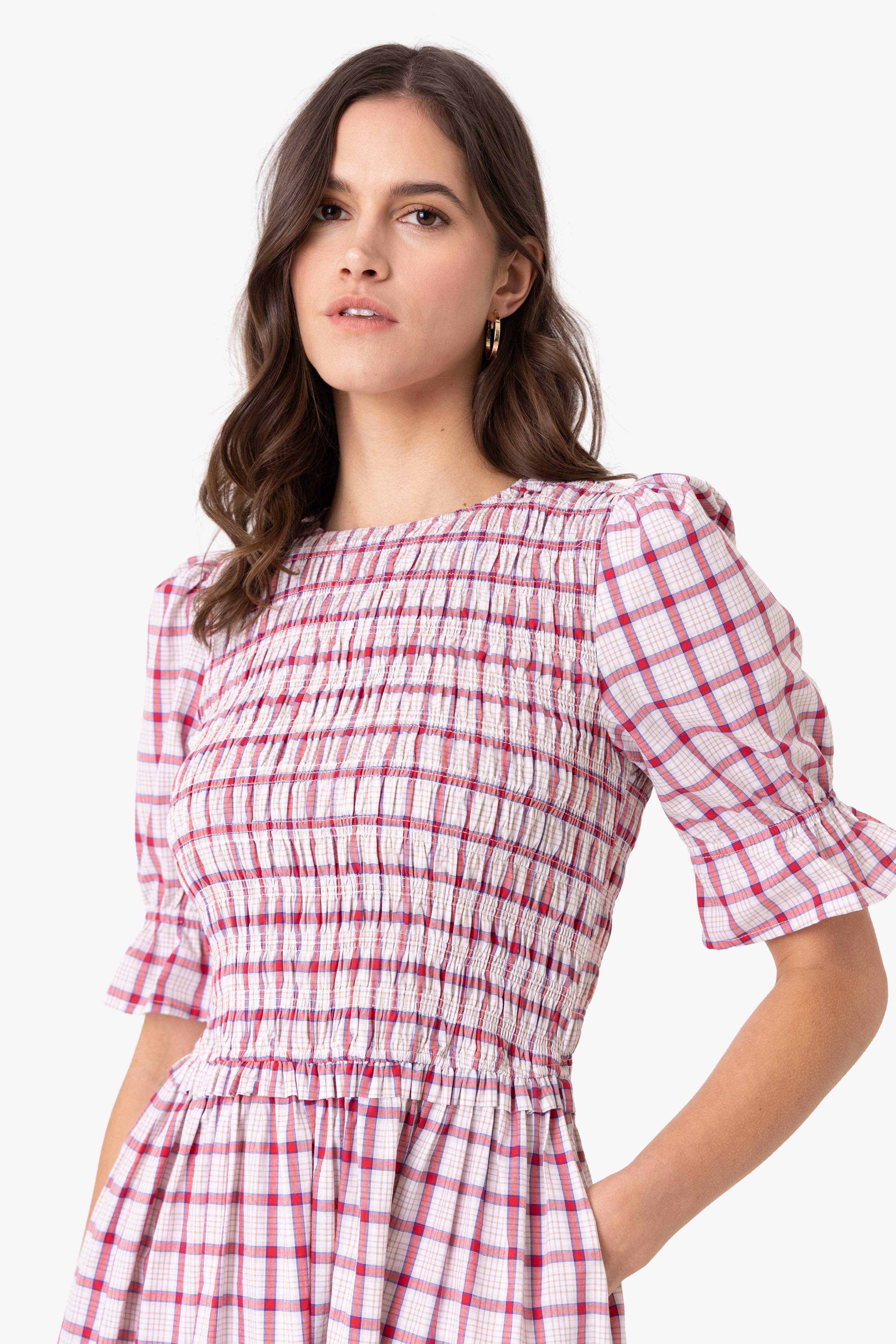 Imogen Cotton Red & White Window Pane check Midaxi Dress