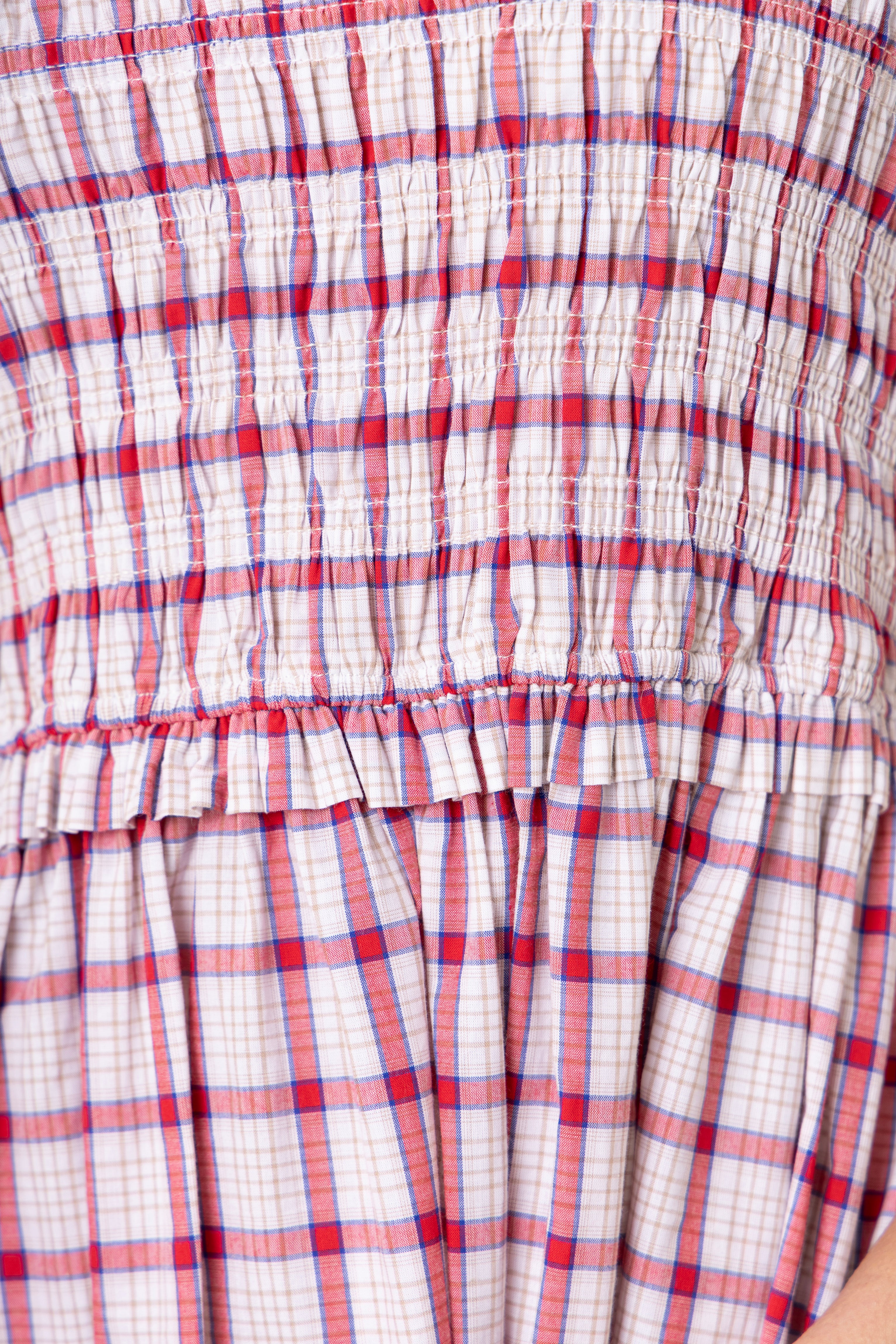 Imogen Cotton Red & White Window Pane check Midaxi Dress