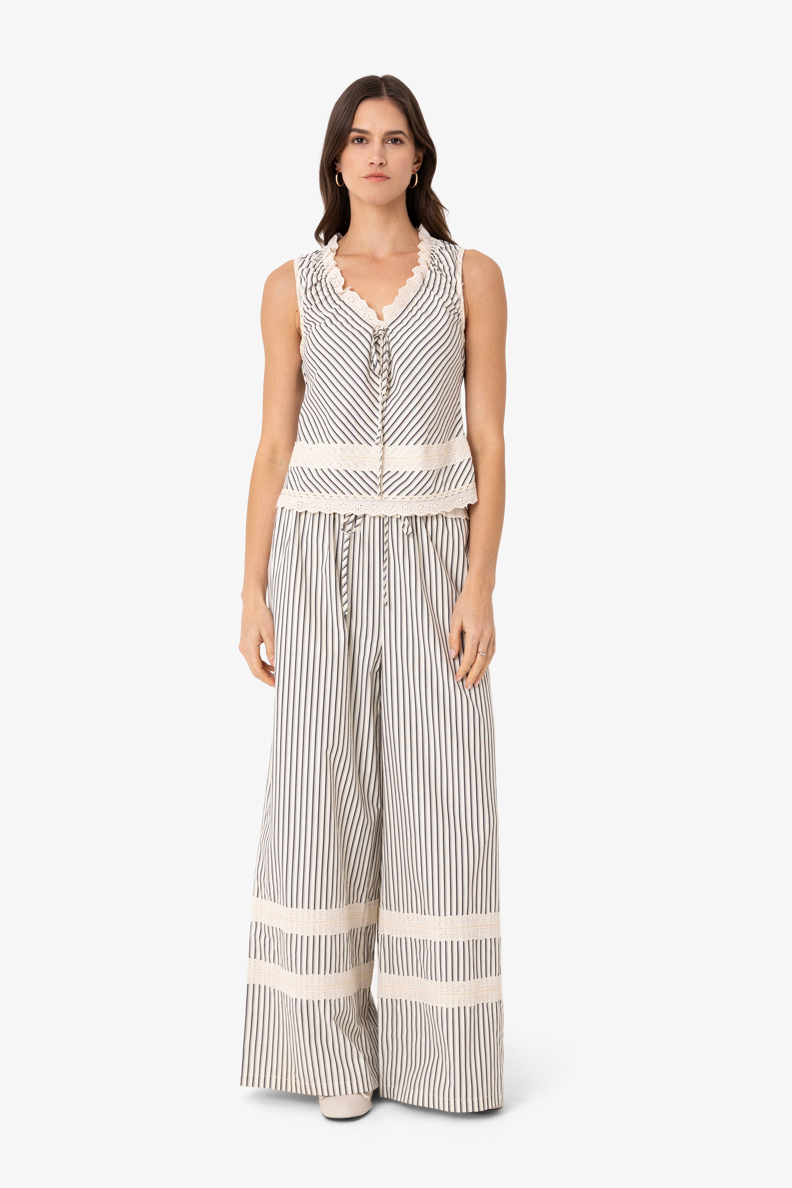 Anais Stripe Cotton Broderie Frill Top