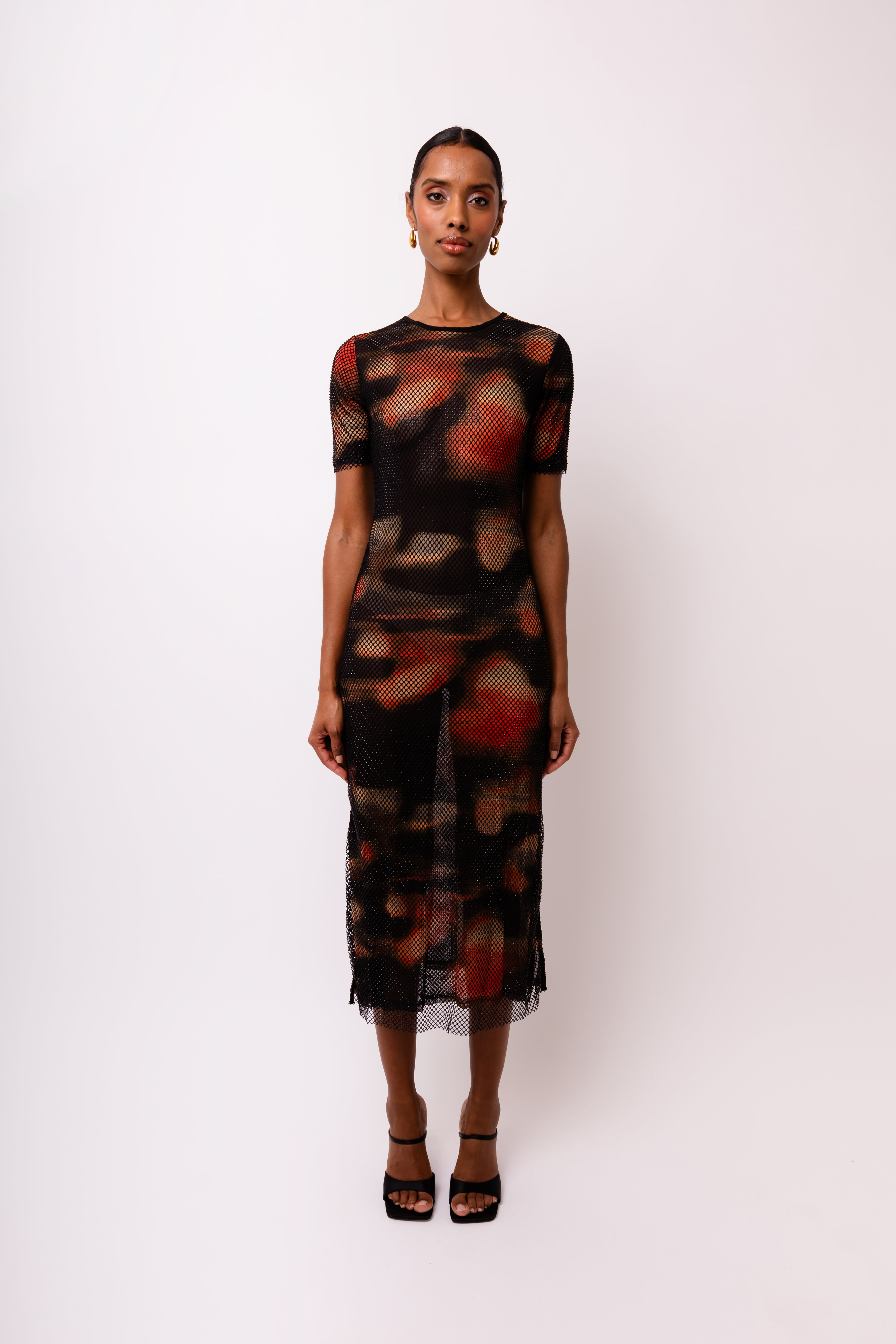Lisbon Abstract Print Mesh Stretch Maxi Dress | AMYLYNN