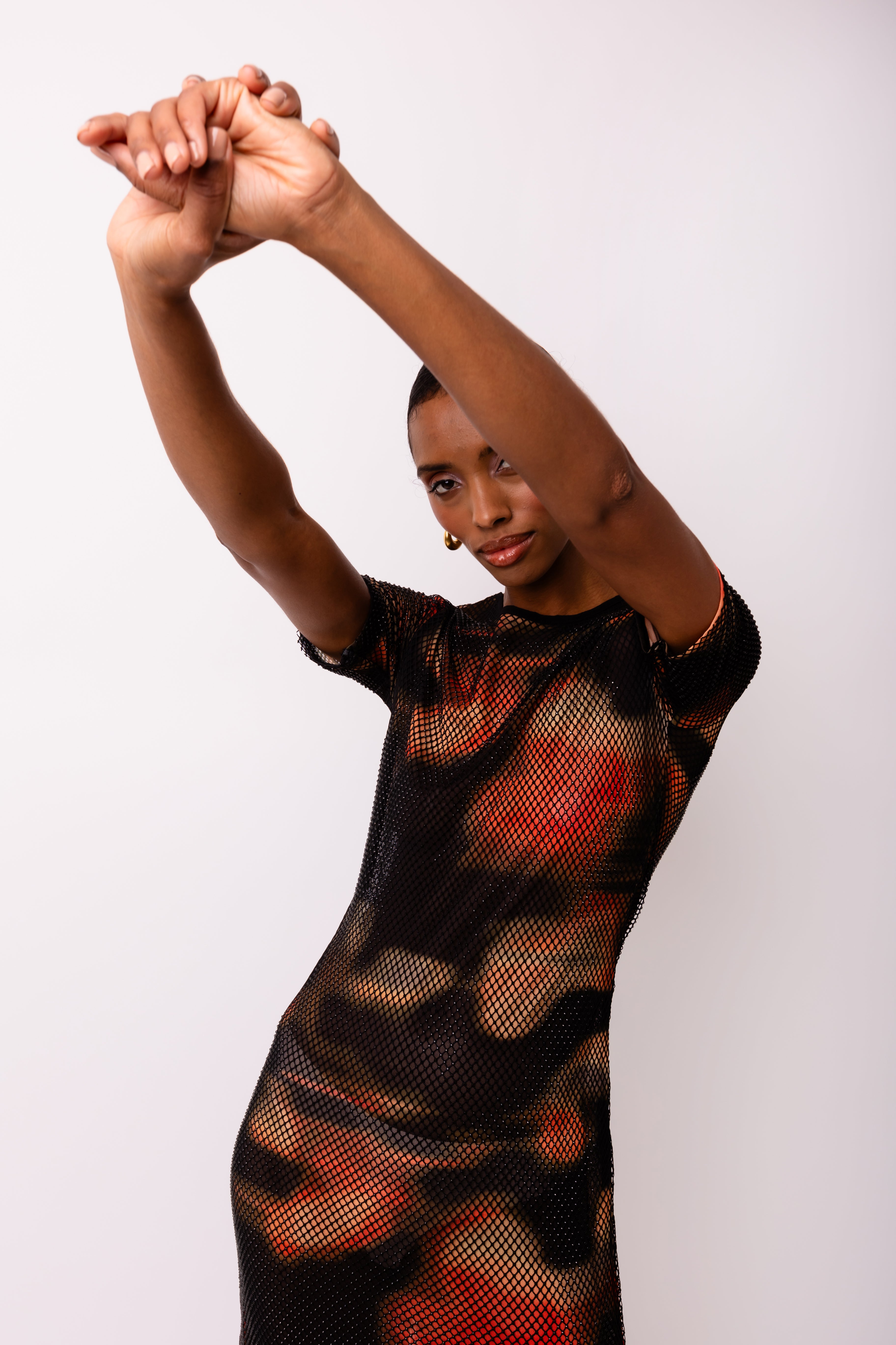 Lisbon Abstract Print Mesh Stretch Maxi Dress | AMYLYNN