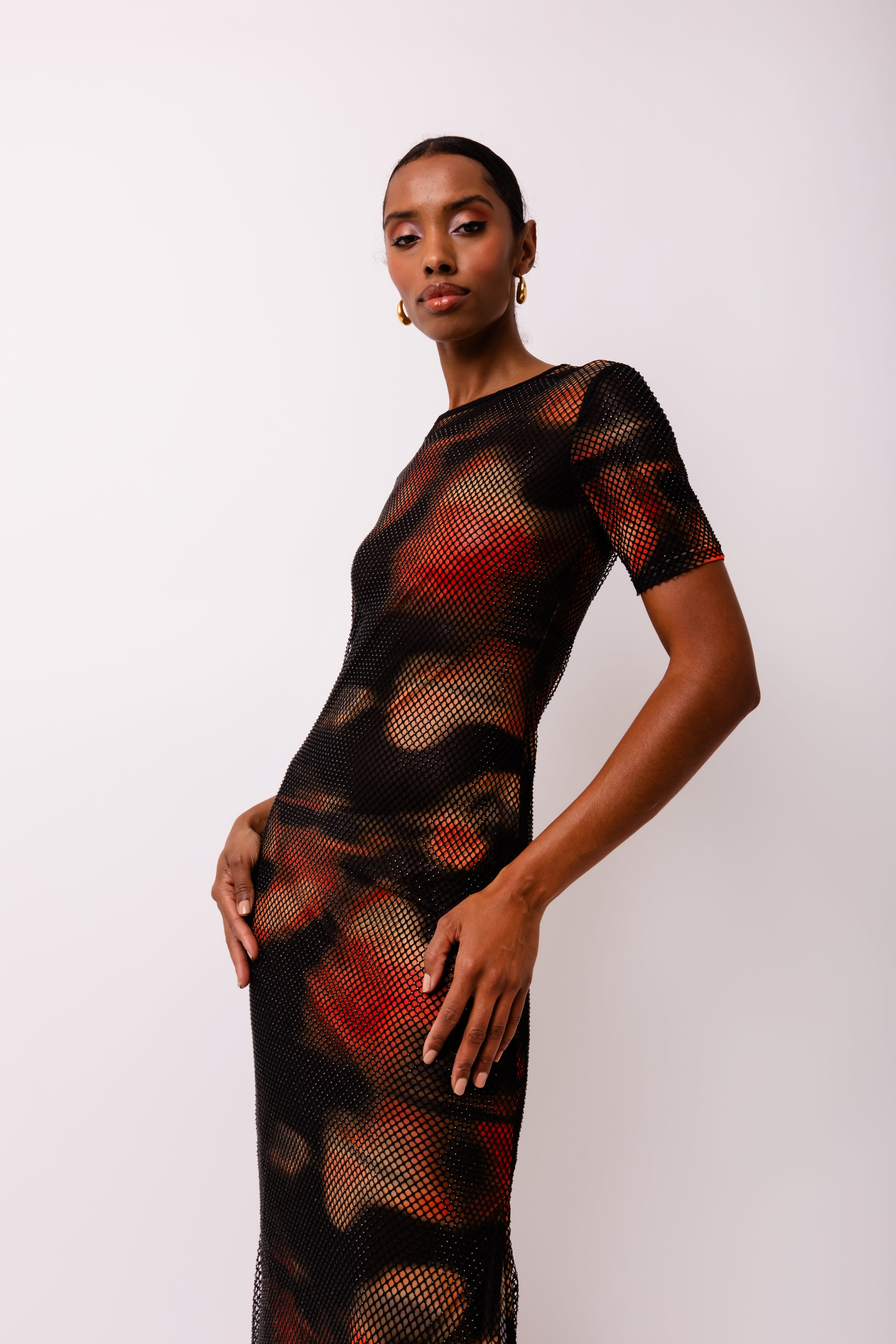 Lisbon Abstract Print Mesh Stretch Maxi Dress | AMYLYNN