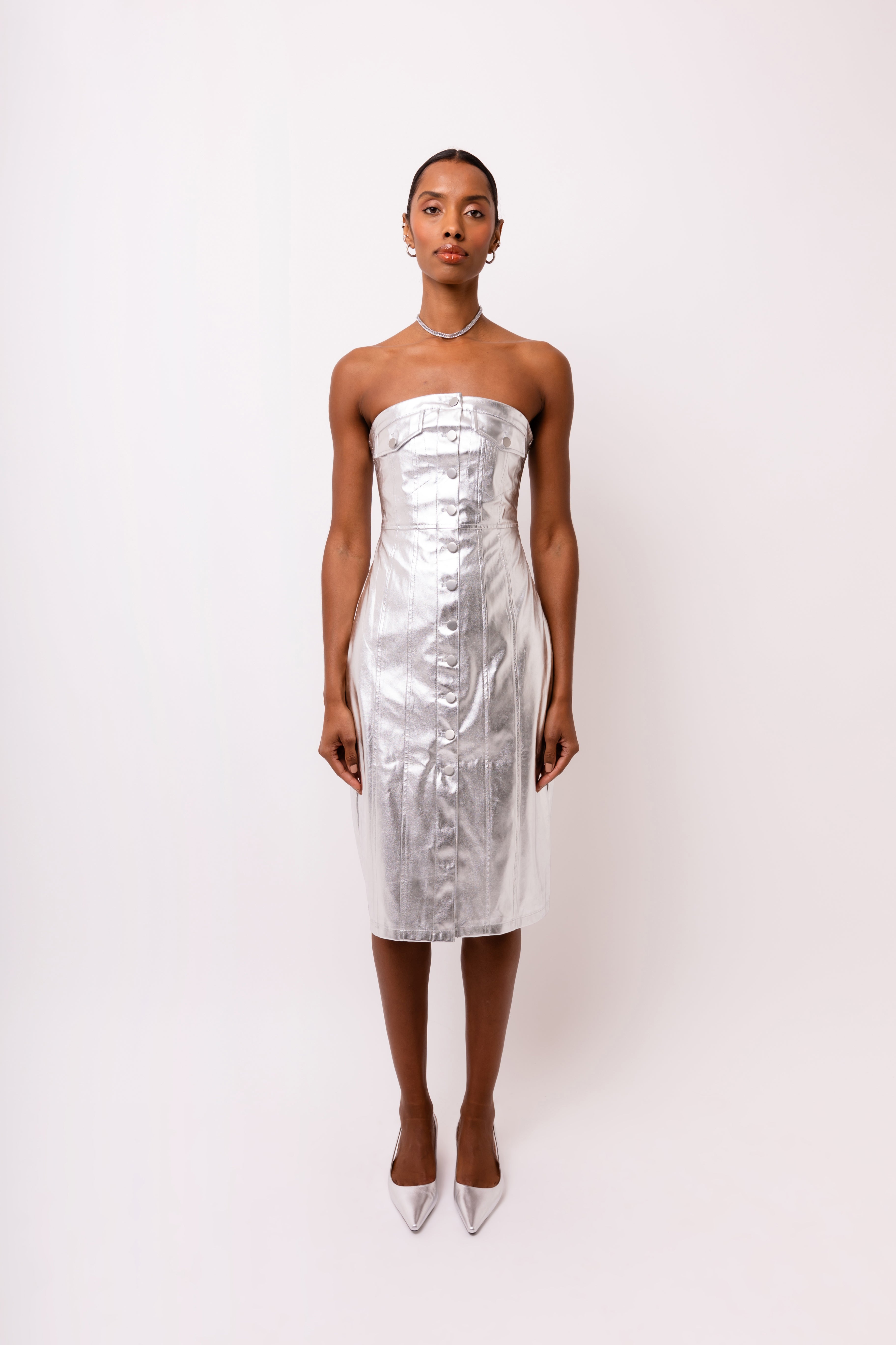 Hudson Silver Metallic Bandeau Midi Dress