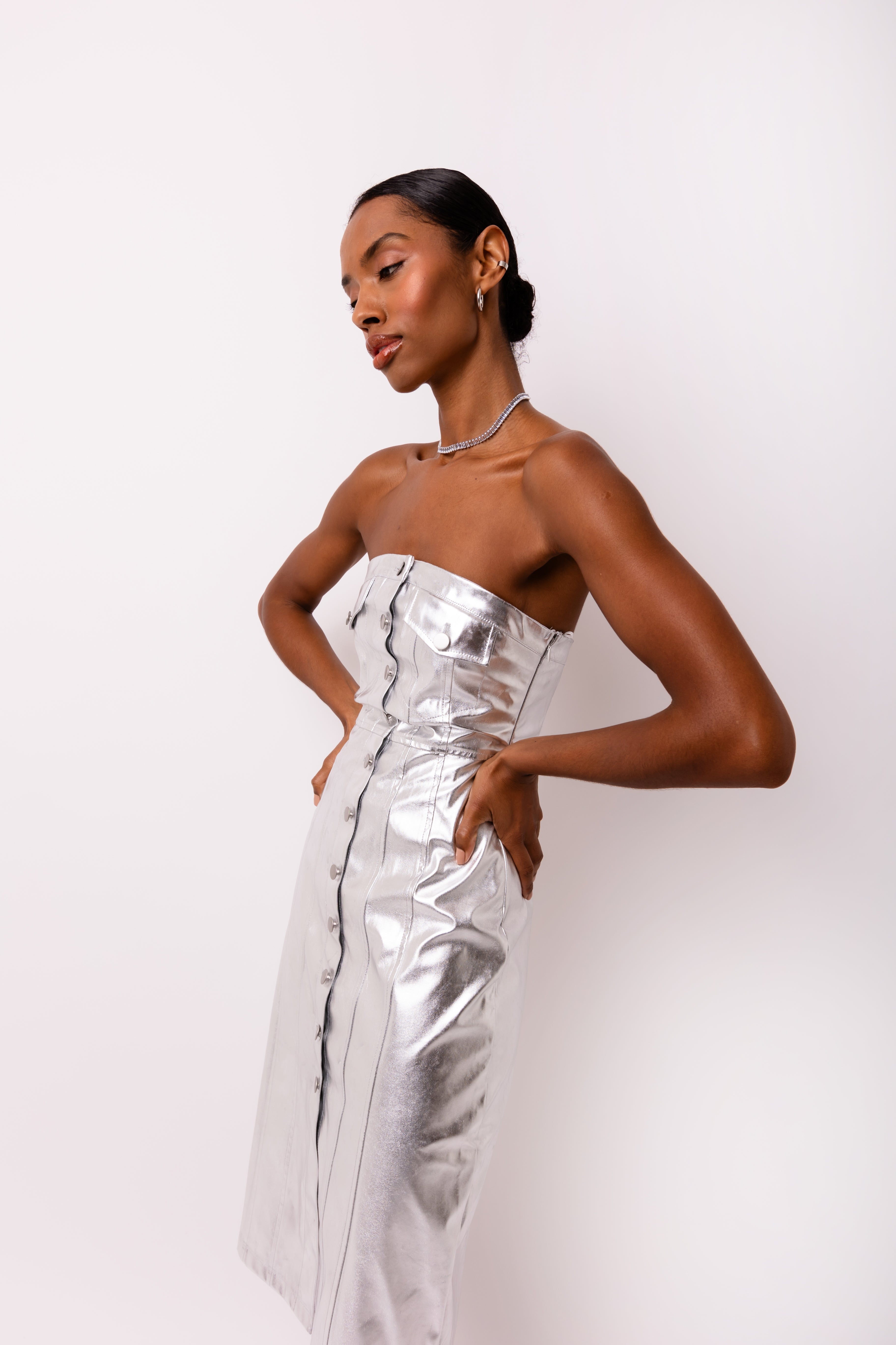 Hudson Silver Metallic Bandeau Midi Dress