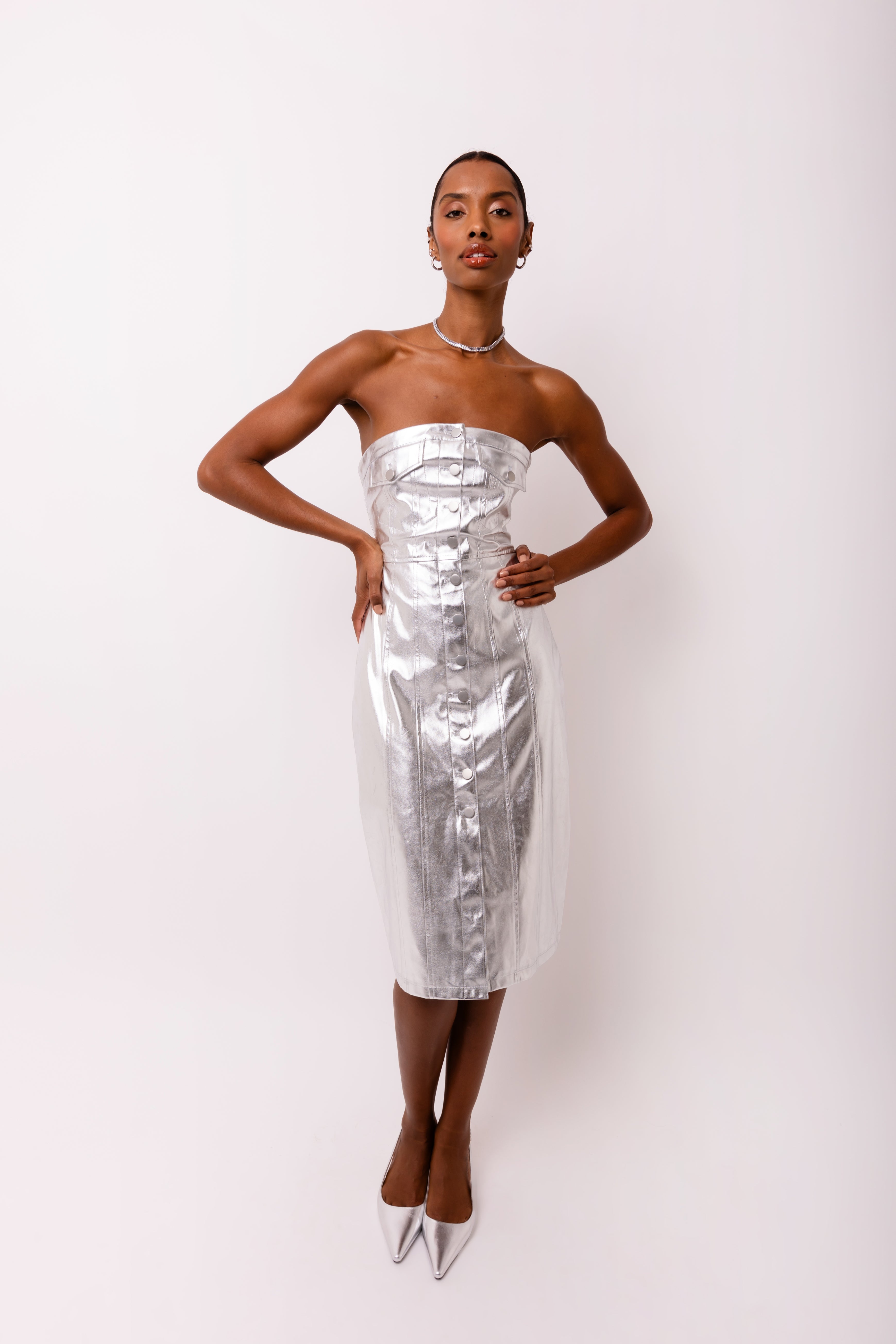 Hudson Silver Metallic Bandeau Midi Dress