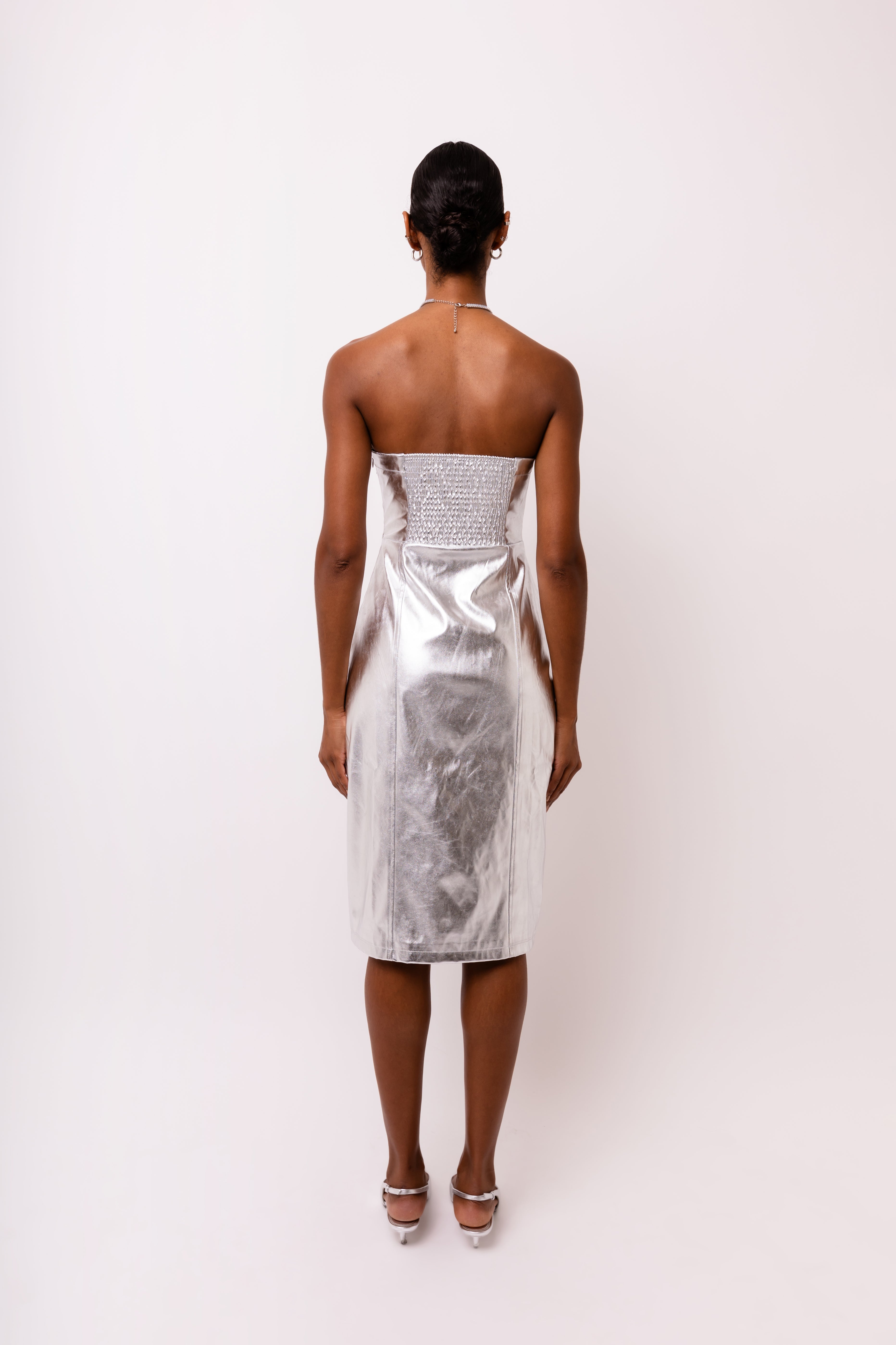 Hudson Silver Metallic Bandeau Midi Dress