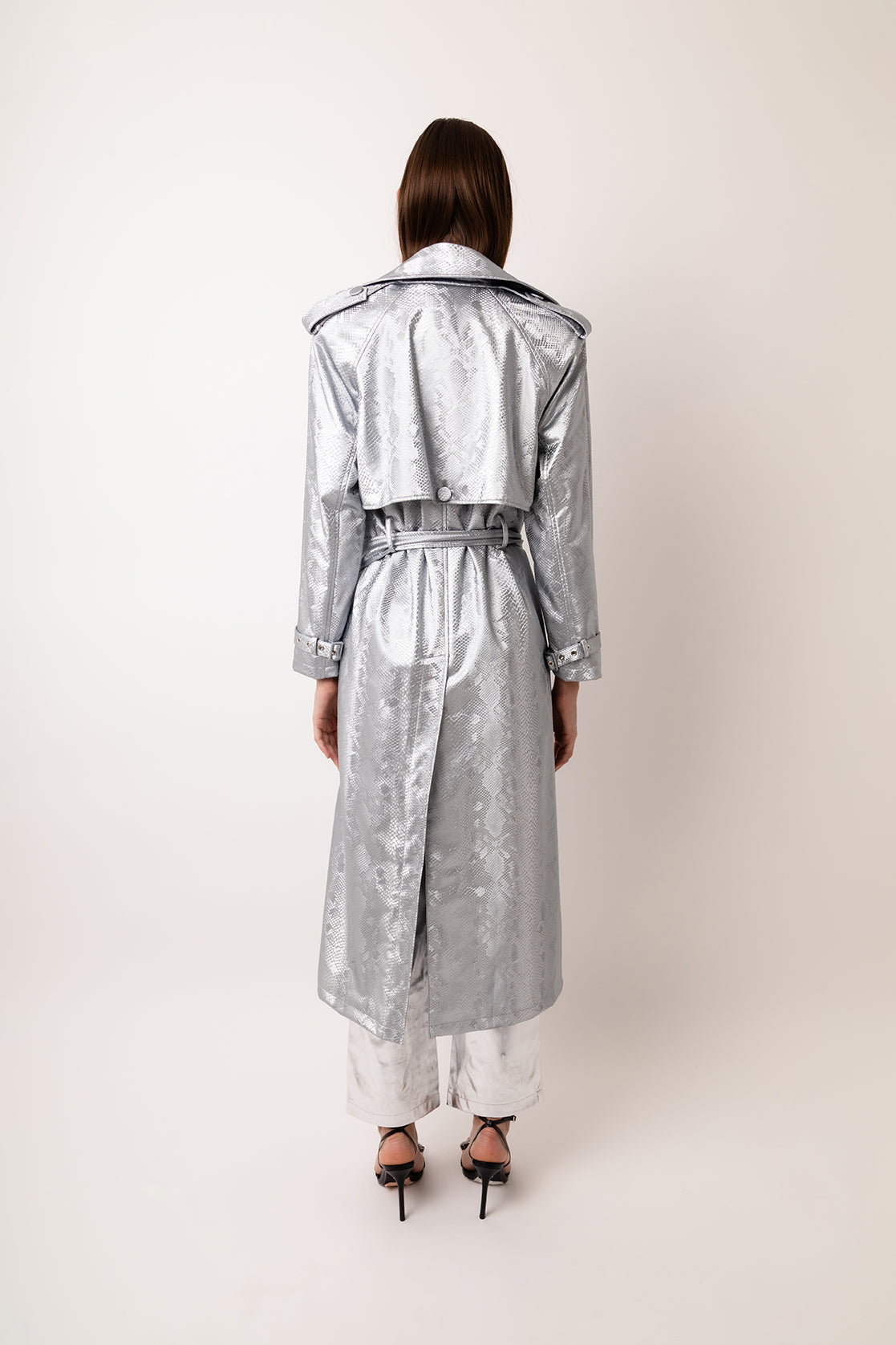 Vivienne Silver Animal Metallic Trench Coat