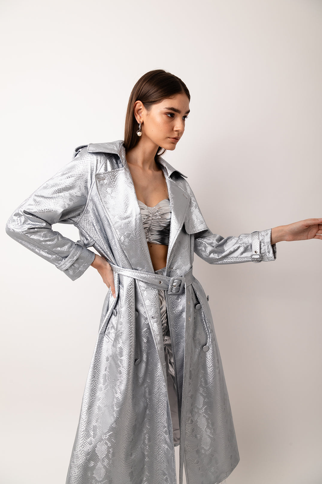 Vivienne Silver Animal Metallic Trench Coat