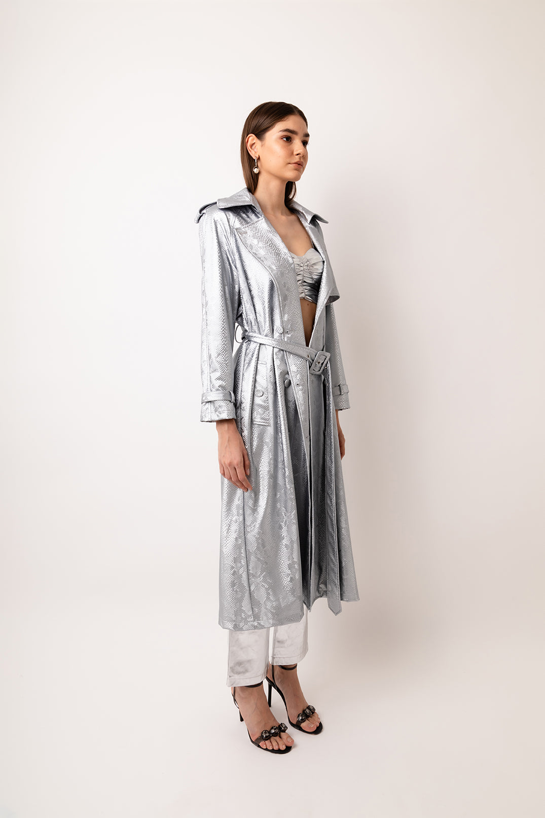 Vivienne Silver Animal Metallic Trench Coat