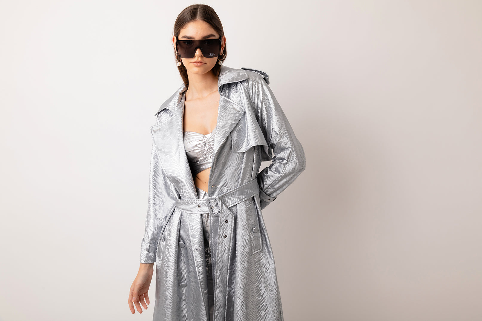 Vivienne Silver Animal Metallic Trench Coat