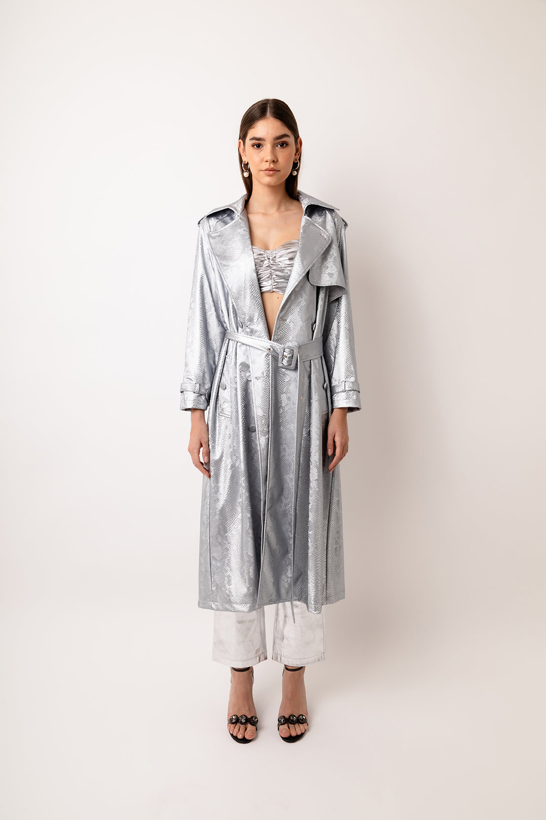 Vivienne Silver Animal Metallic Trench Coat