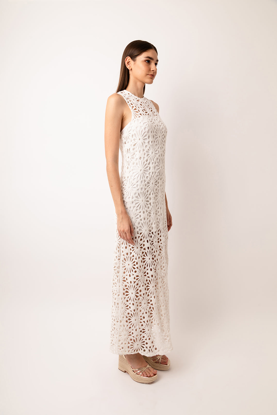Sorrento White Crochet Lace Maxi Dress
