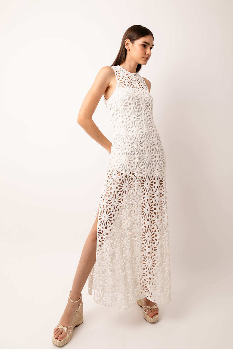 Sorrento White Crochet Lace Maxi Dress