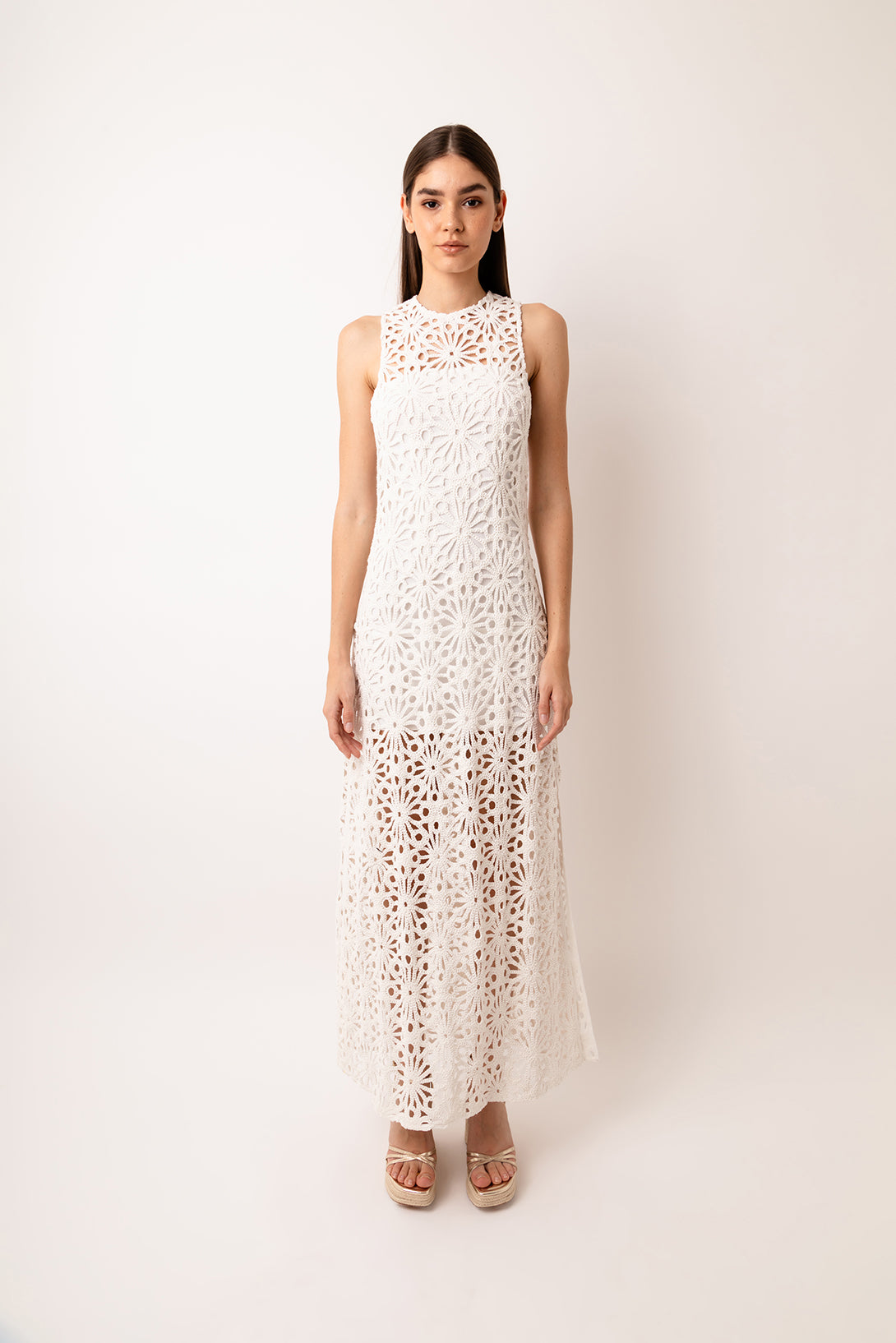 Sorrento White Crochet Lace Maxi Dress