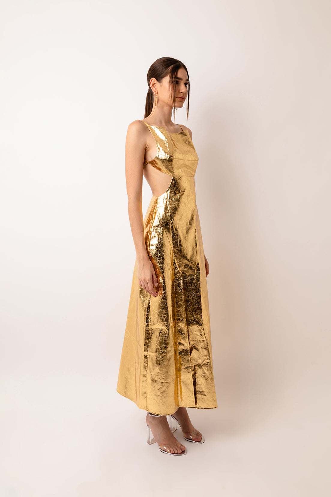 Jennifer Gold Metallic Maxi Dress with Cut-out Back | AMYLYNN