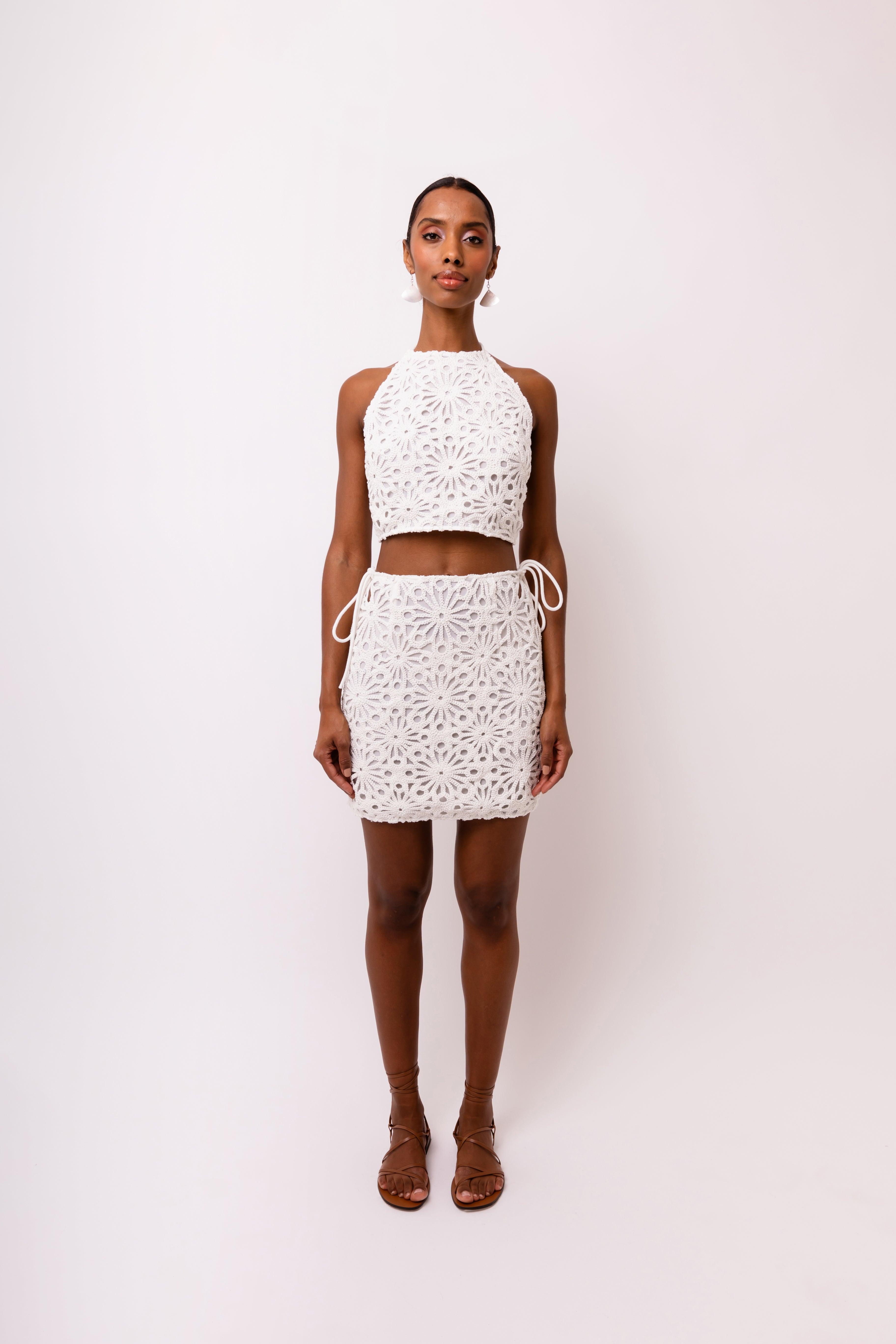 Bonnie White Crochet Mini Skirt