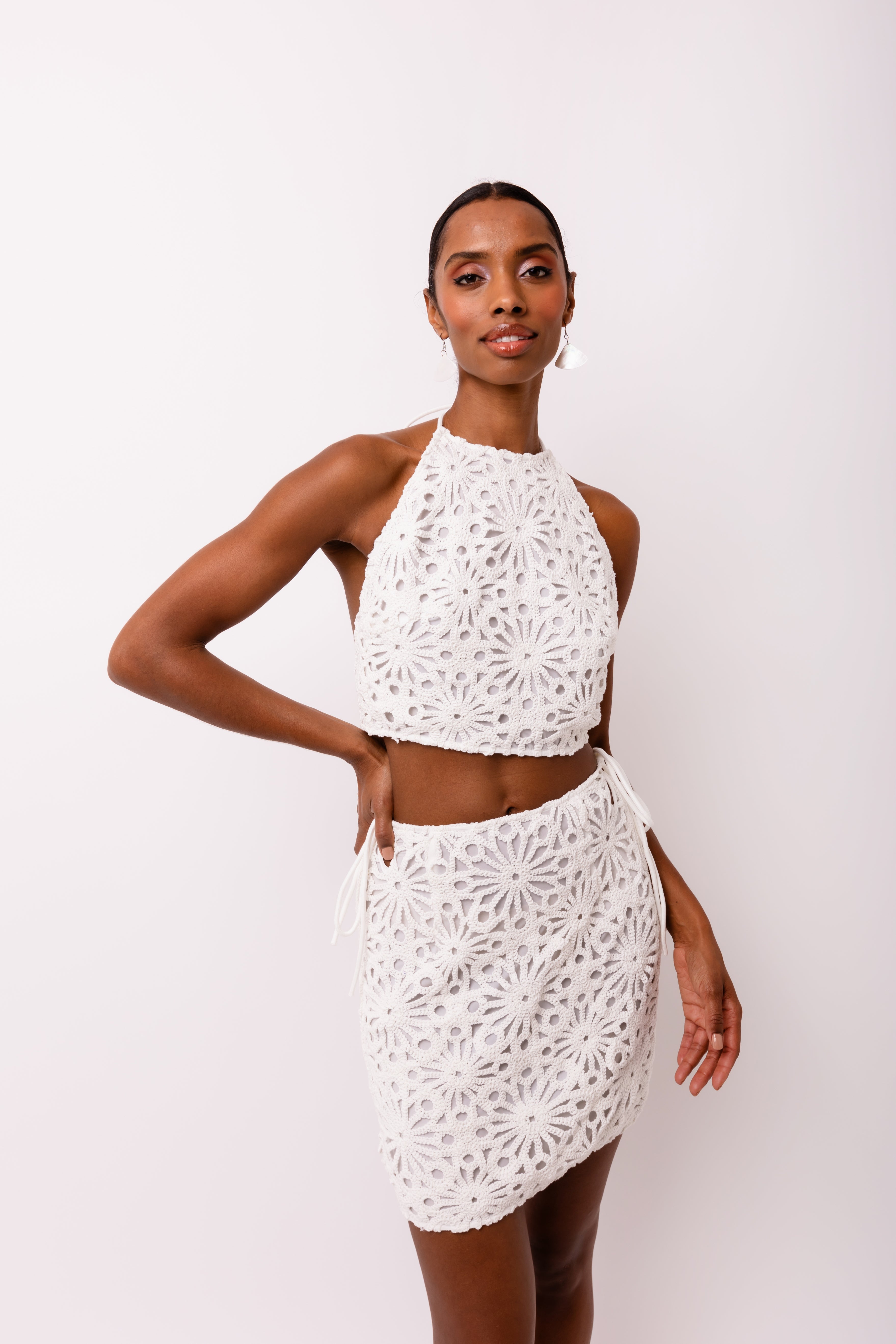 Bonnie White Crochet Halter Top