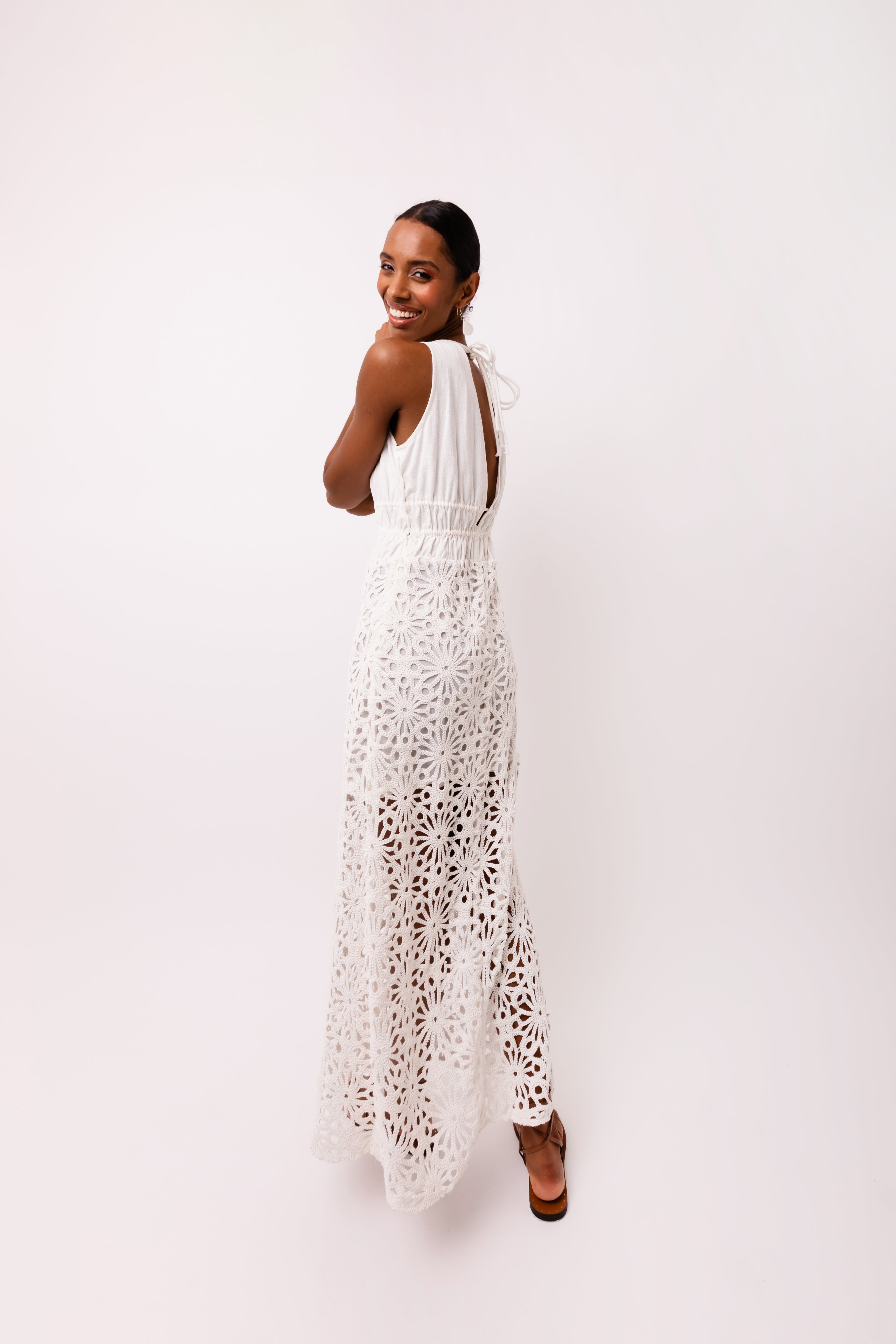 Lin White Crochet Maxi Dress