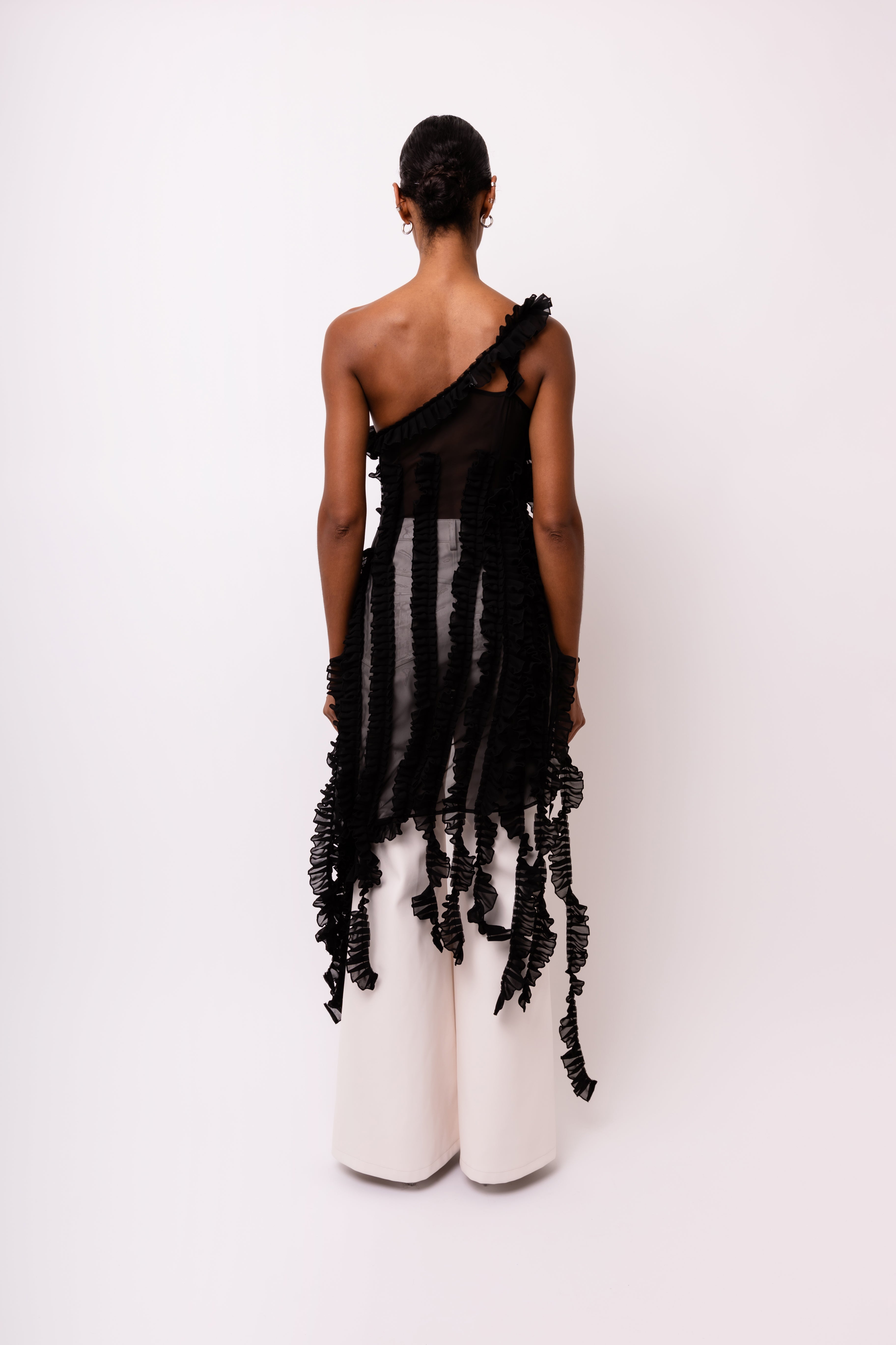 Suki Black Ruffle Frill Chiffon Top