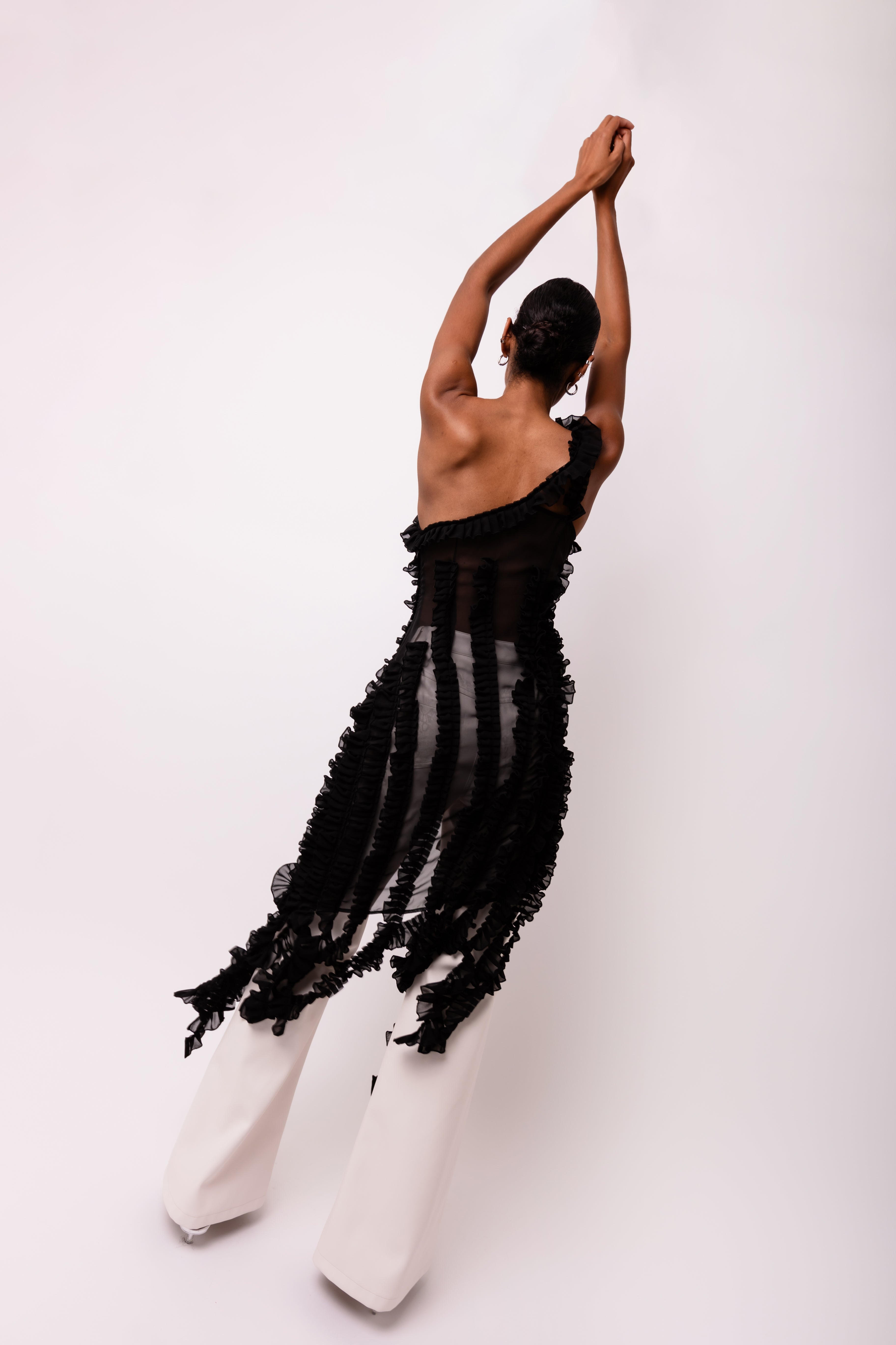 Suki Black Ruffle Frill Chiffon Top