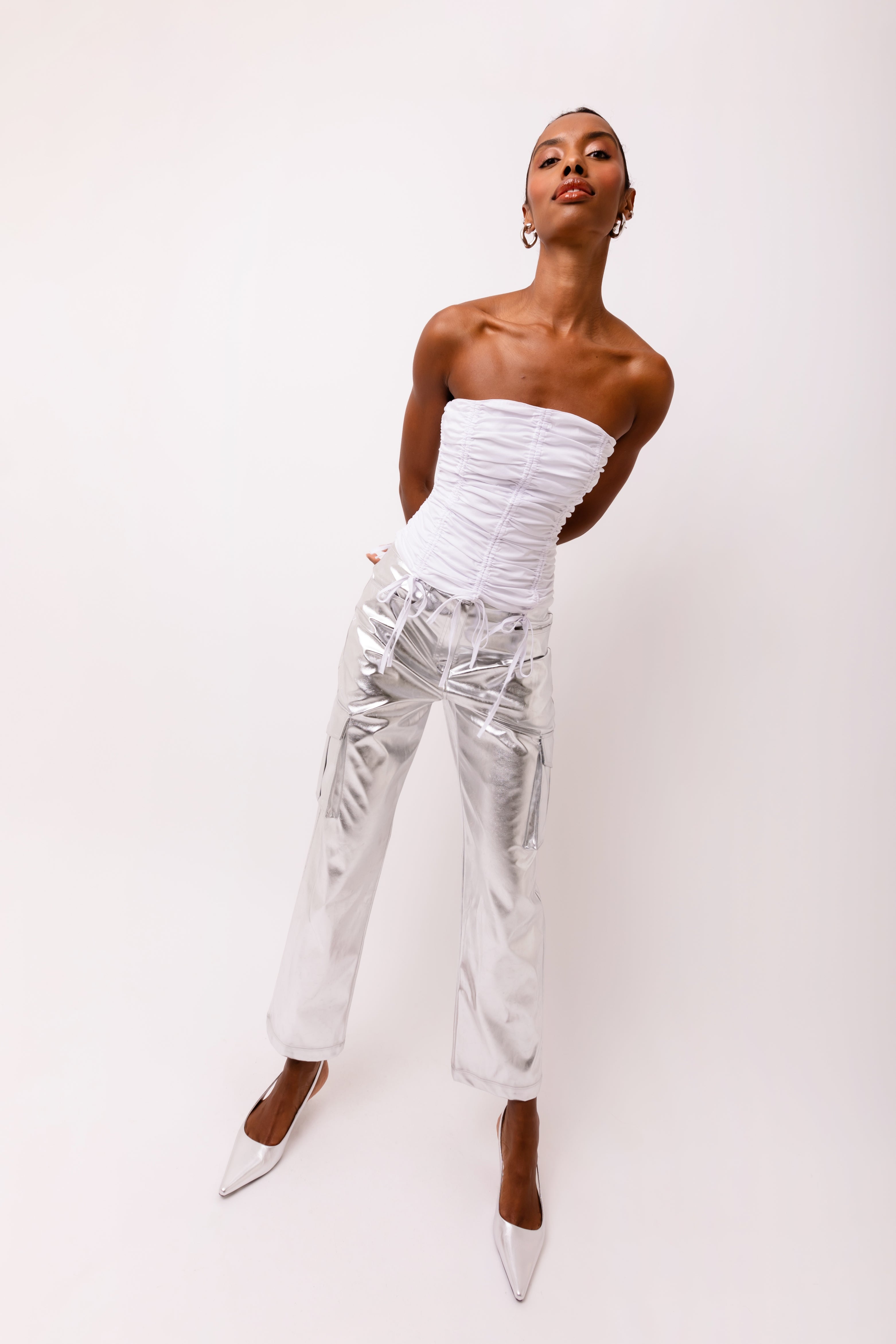 Lupe Metallic Silver Combat Utility Trousers  | AMYLYNN