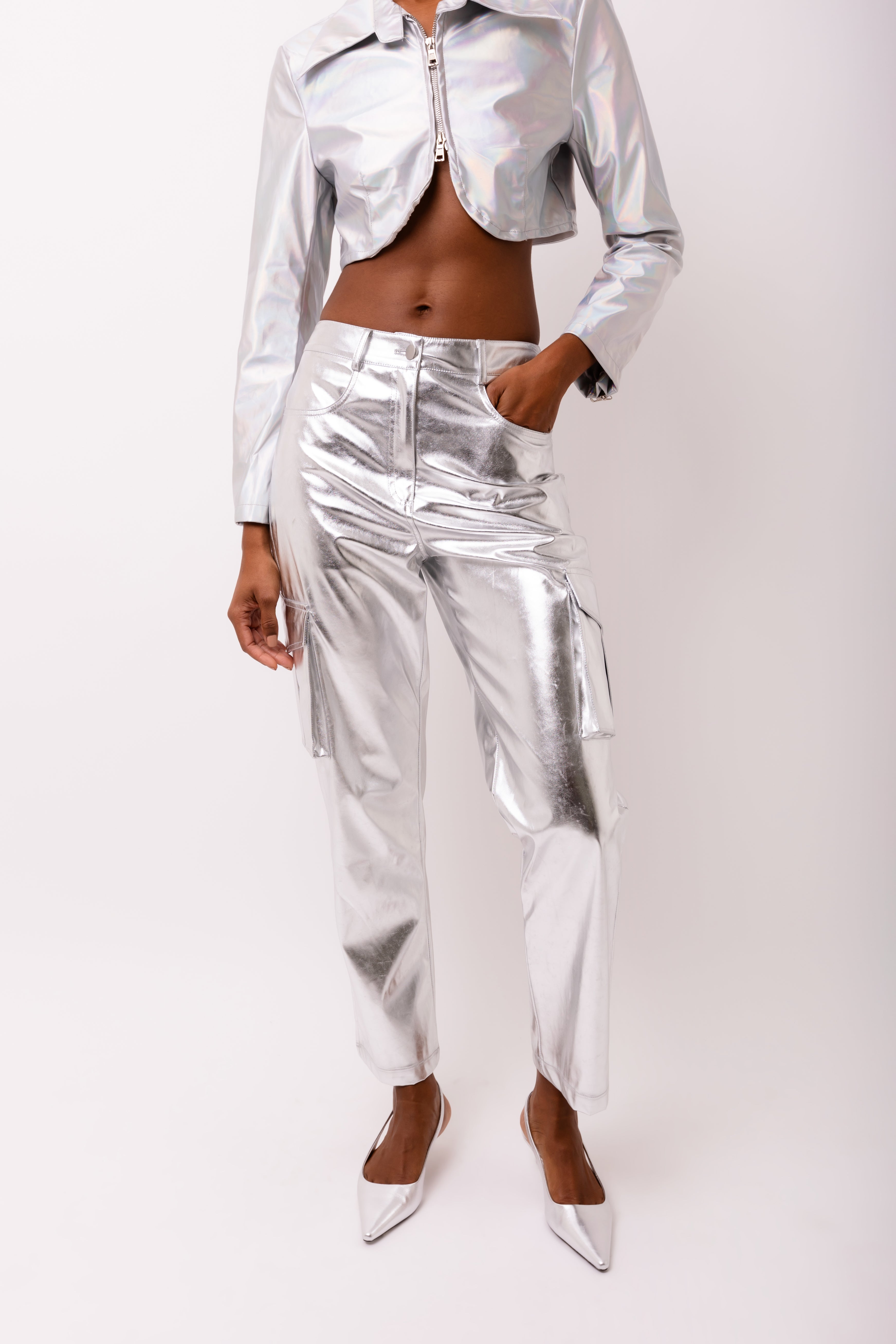 Lupe Metallic Silver Combat Utility Trousers  | AMYLYNN