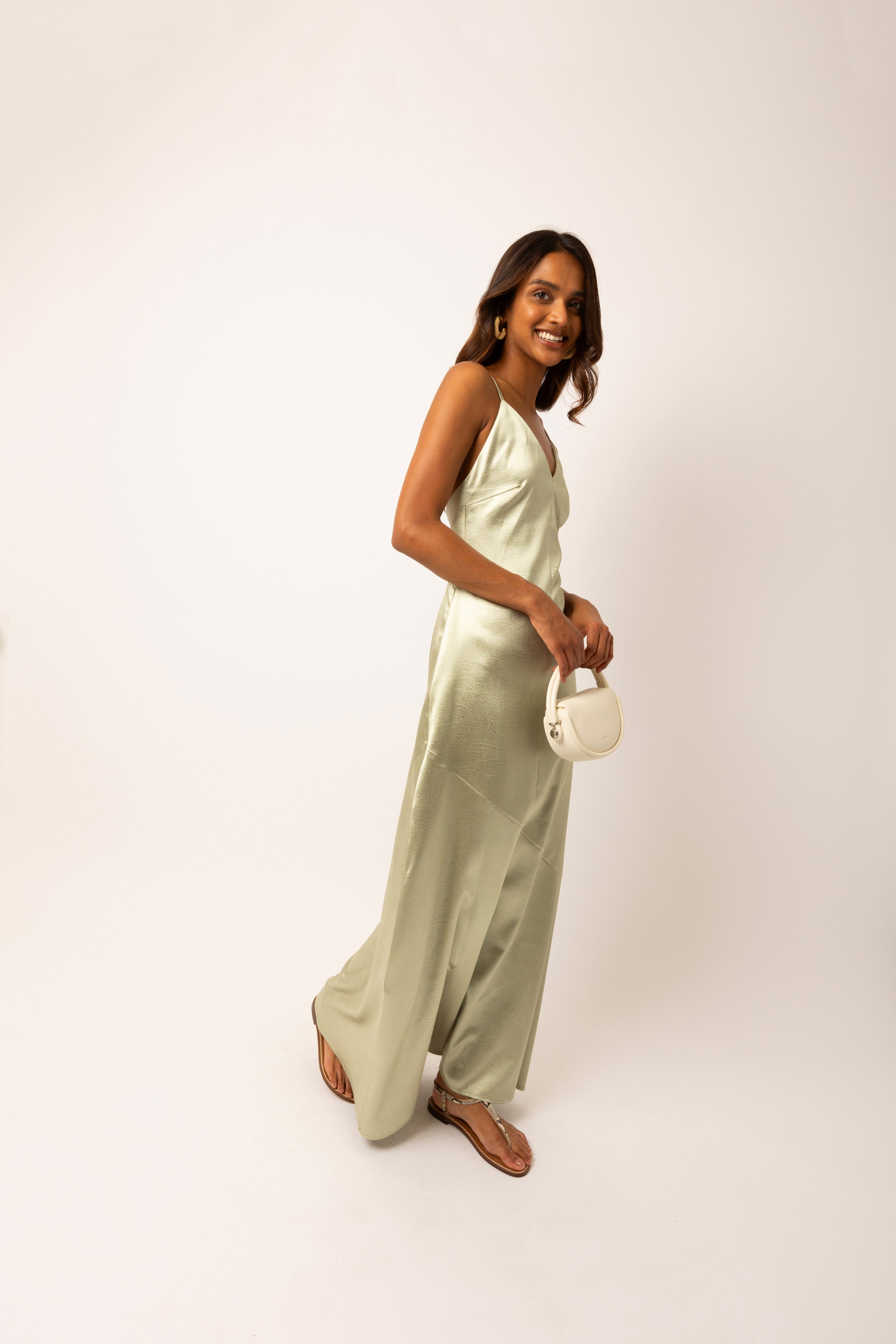 Leonie Mint Satin Maxi Dress