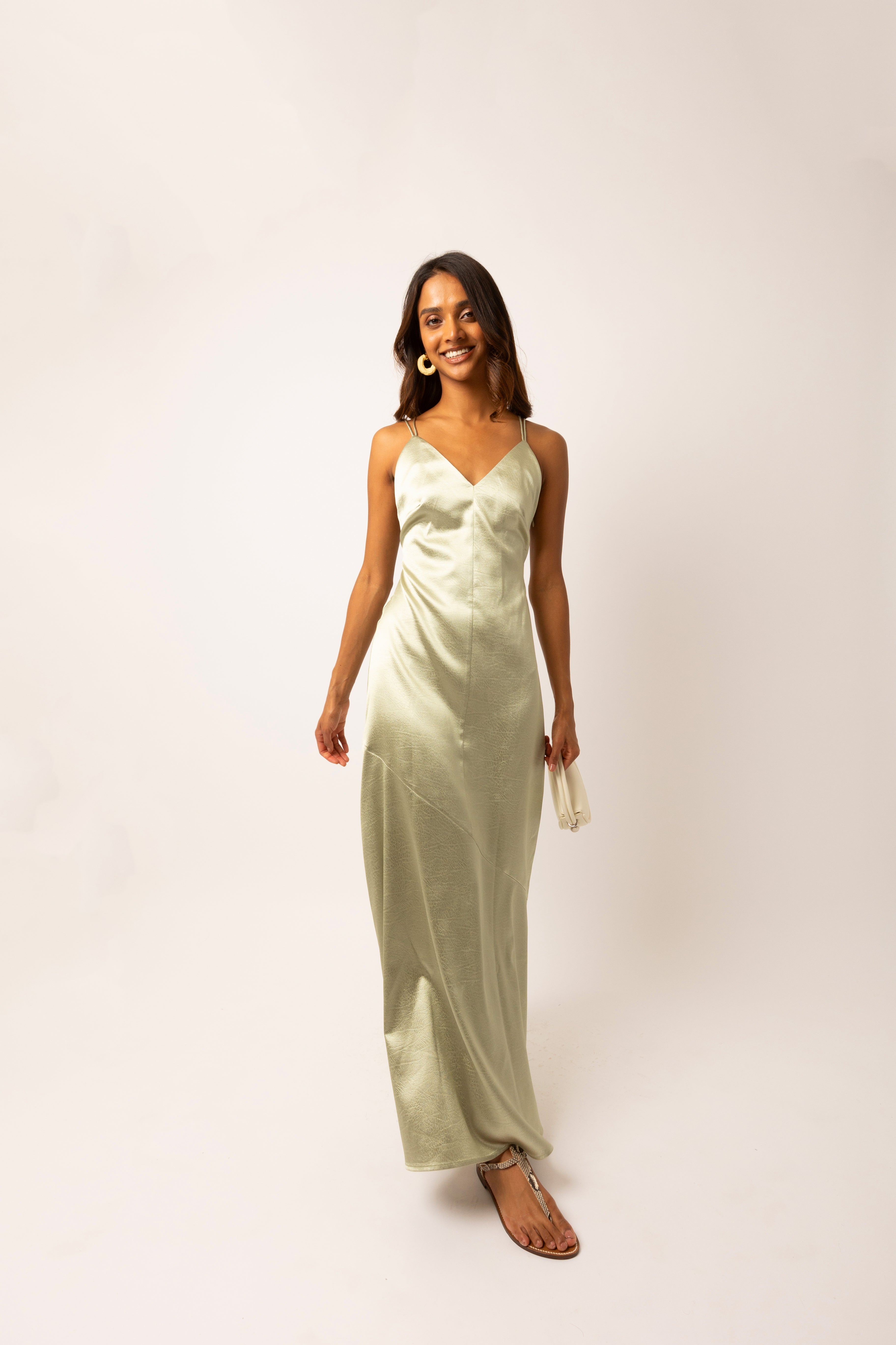 Leonie Mint Satin Maxi Dress